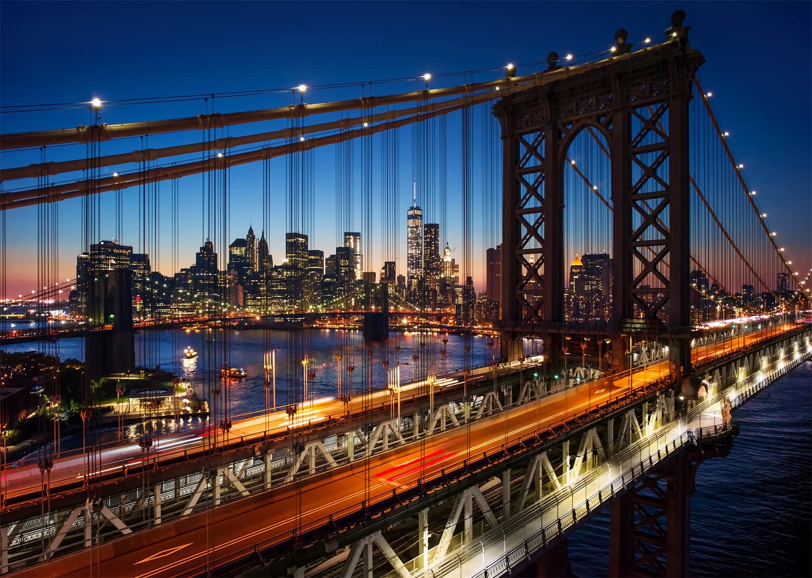 Loccor 7x5ft Fabric New York Brooklyn Bridge Backdrop Night New York City Bridge River Building Lights Photography Background for NYC Travel Theme