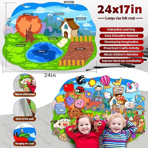 Miniatura 2 de SKOLESK Juego de 77 piezas de tablero de fieltro de animales de granja, juego de mesa de historia preescolar con temática de granja de aprendizaje