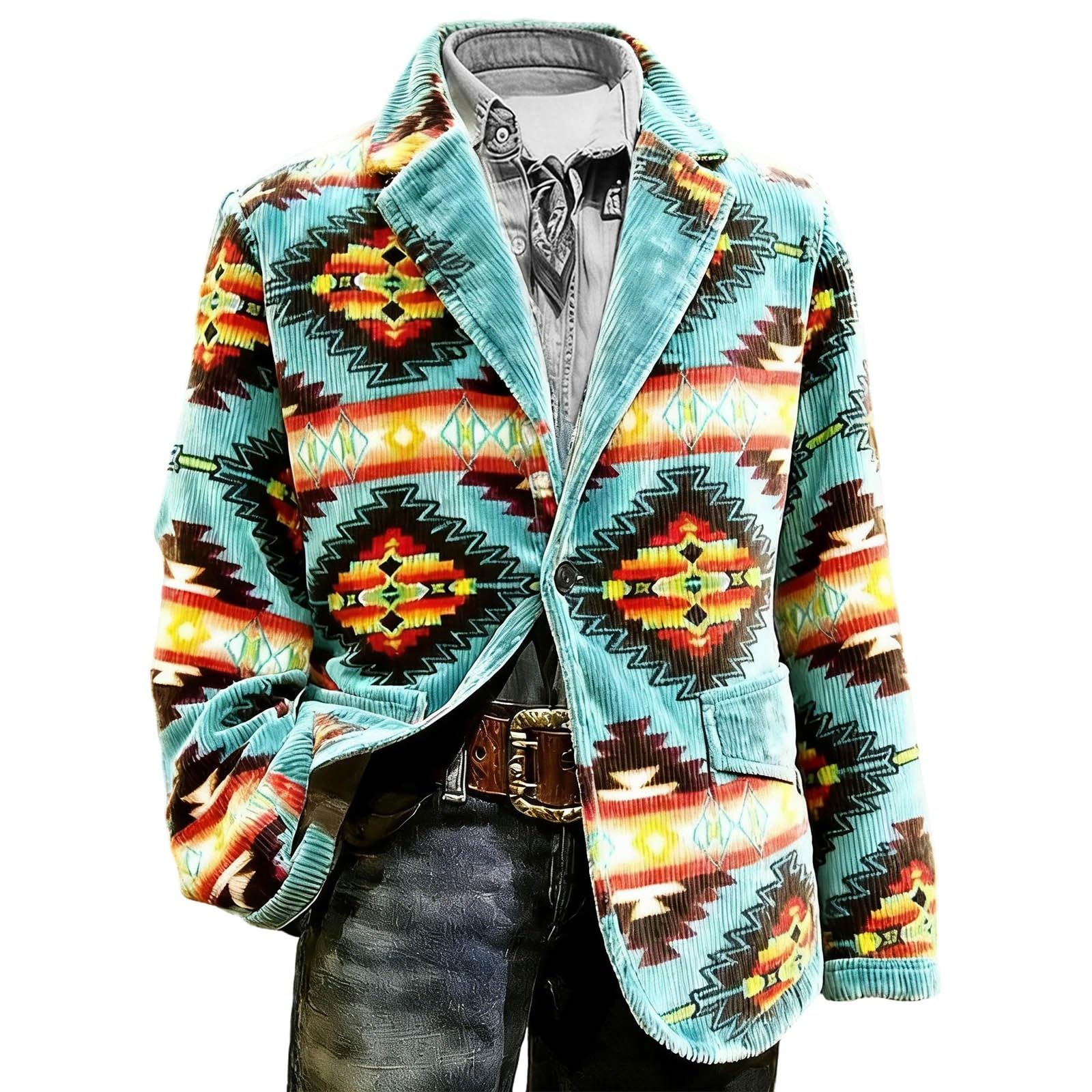 Americana Hombre Blazer Hombre Chaqueta Traje Estilo Cowboy Western Geométrico Vintage Casual Moderna Ligera para Eventos Celebración