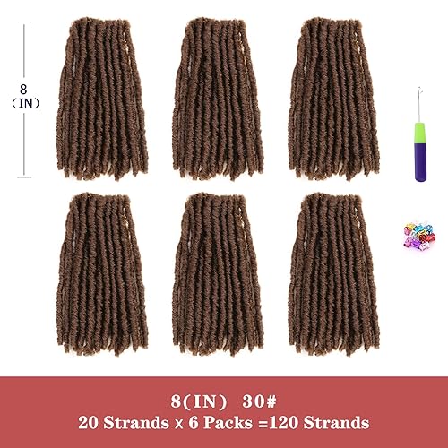 Miniatura 3 de WIGNEE Pelo de ganchillo 120 hebras de pelo sintético de 8 pulgadas, rastas suaves pretrenzadas, rastas de rastas de rastas de 6 paquetes de cabello