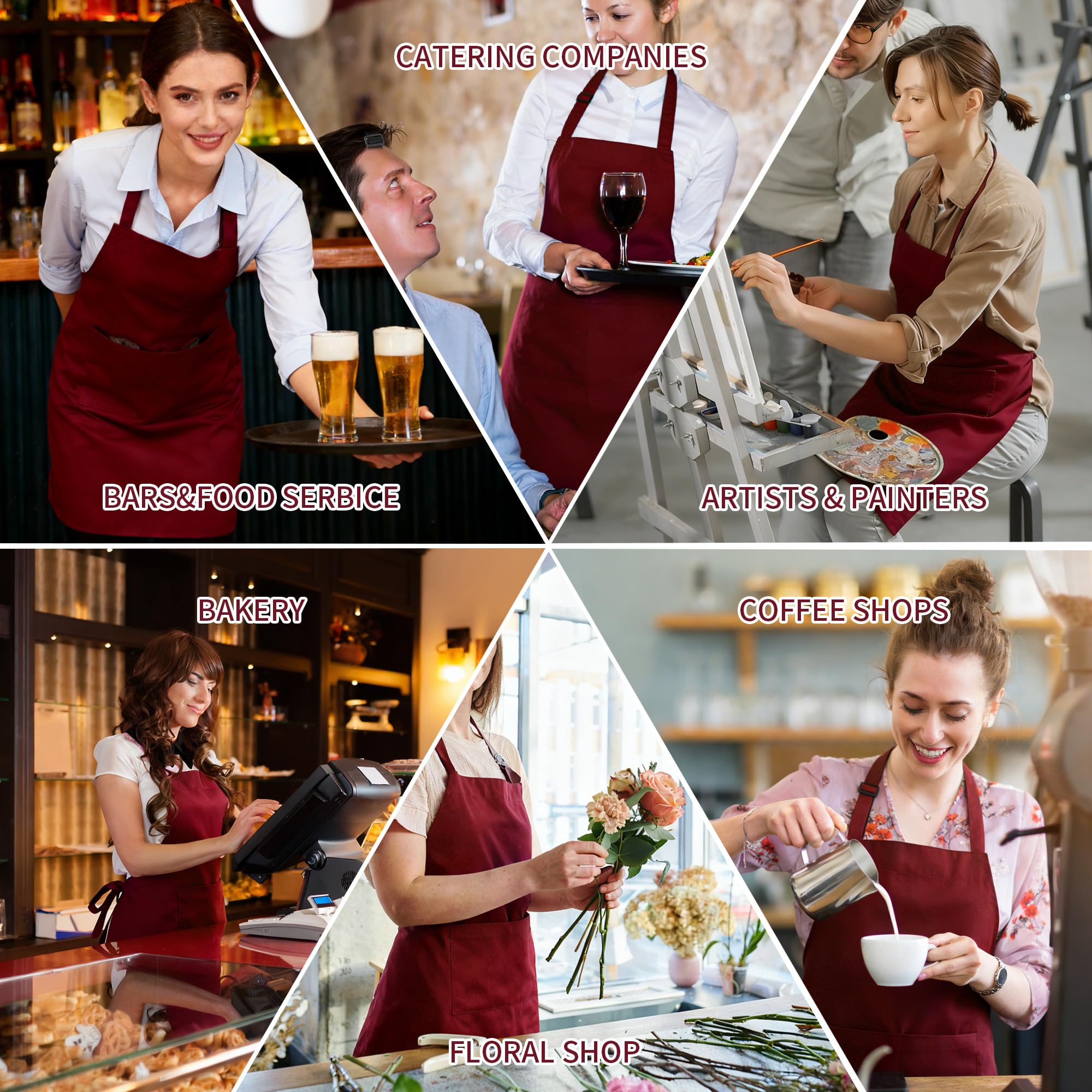 Confezione da 10 grembiuli da cuoco regolabili, unisex, con 2 tasche, per catering, ristorante, cucina