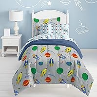 Vista 22 de Dream Factory Kids - Juego completo de ropa de cama de 7 piezas, edredón de microfibra súper suave de fácil lavado, tamaño full, azul marino Zodiac