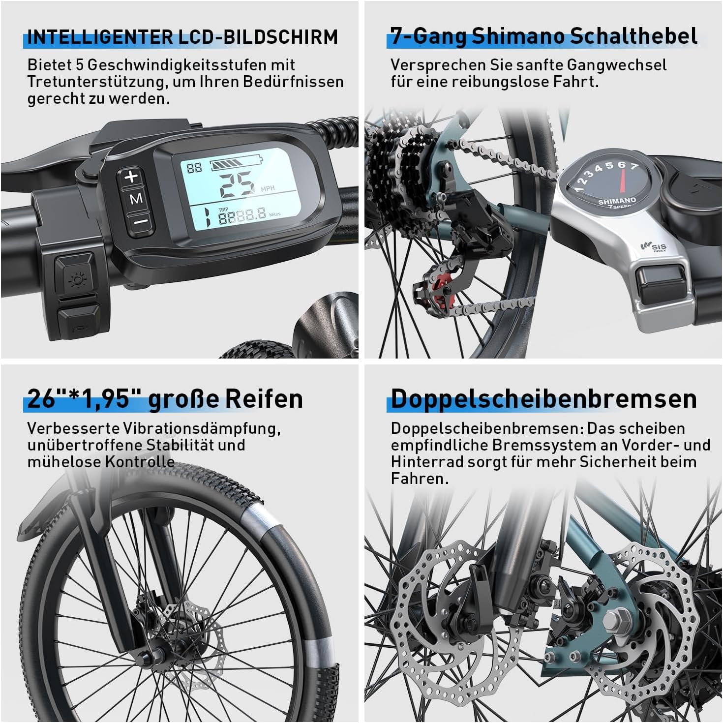 Eleglide 26" E Bike für Erwachsene, 7 Gang Elektrofahrrad mit Austauschbarem 36V 10Ah Akku, 25 km/h, 250W Motor, E-Bike für Städtische Pendler, Pedelec Citybike EBike für Erwachsene