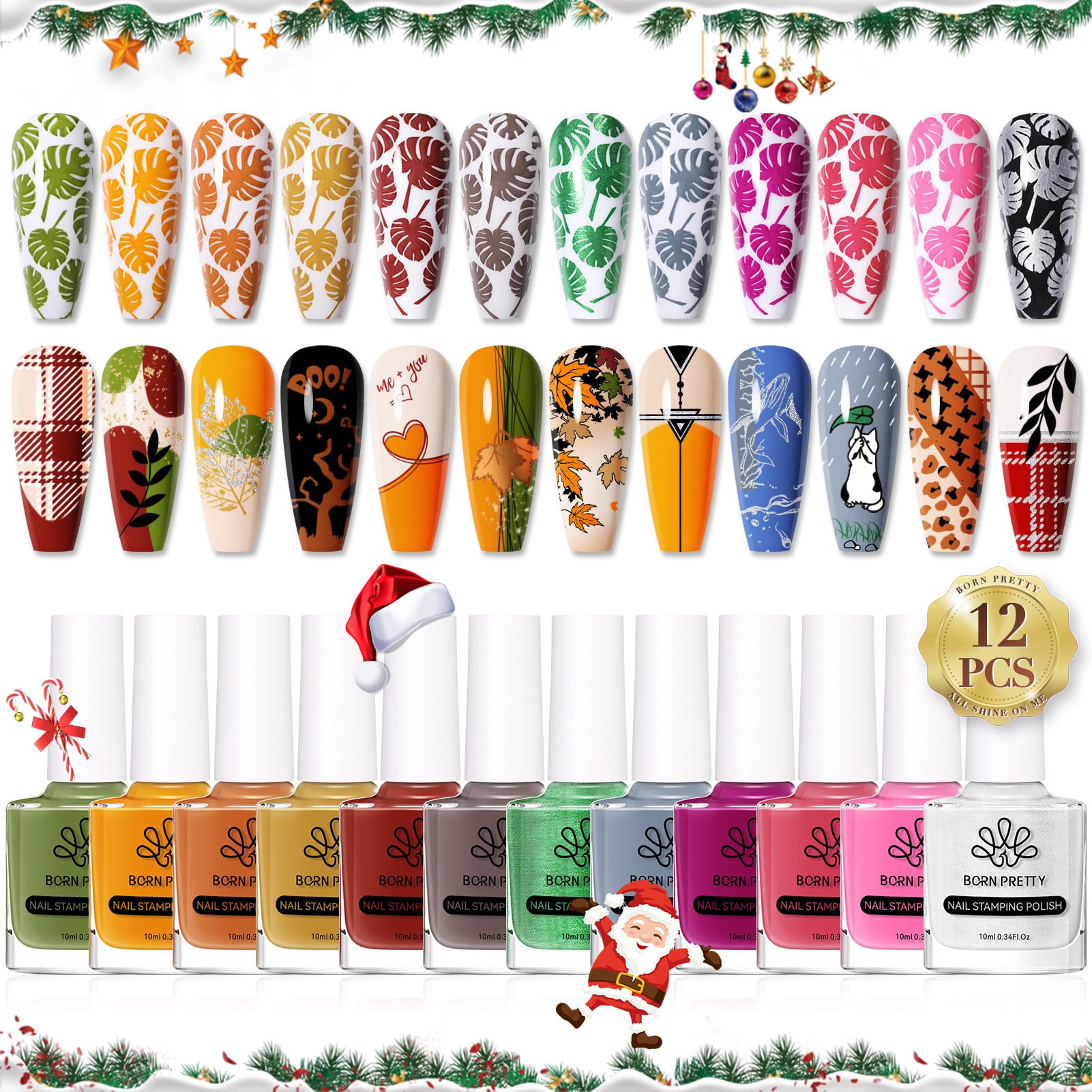 BORN PRETTY Stamping Nail Polish 12Colors Fall Winter Stamping Polish Set for Stamp Nails
