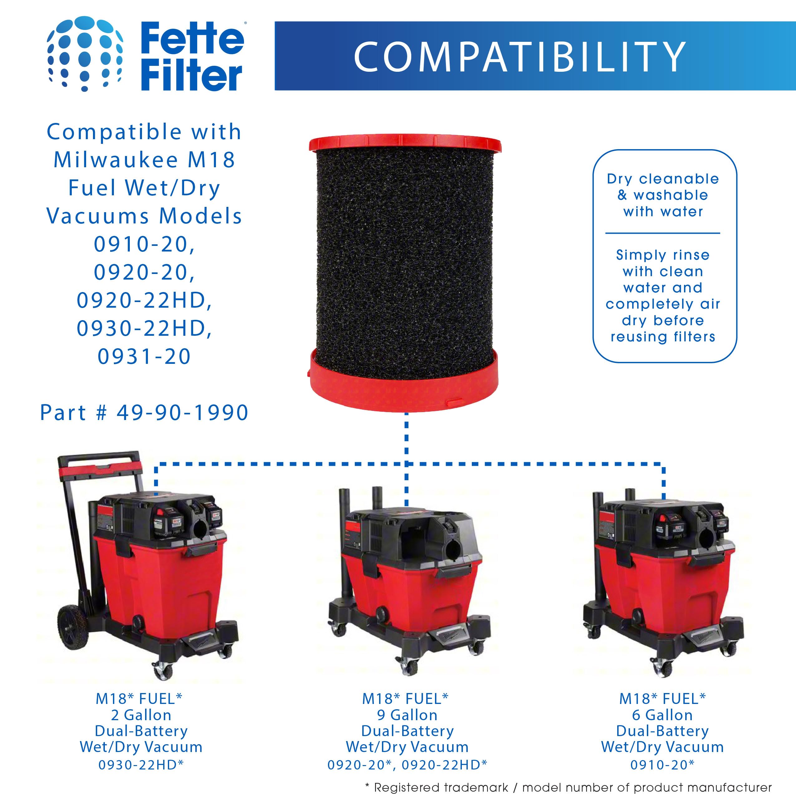 くー Fette Filter - 49-90-1990 Large Wet/Dry Vac Foam Wet Filter