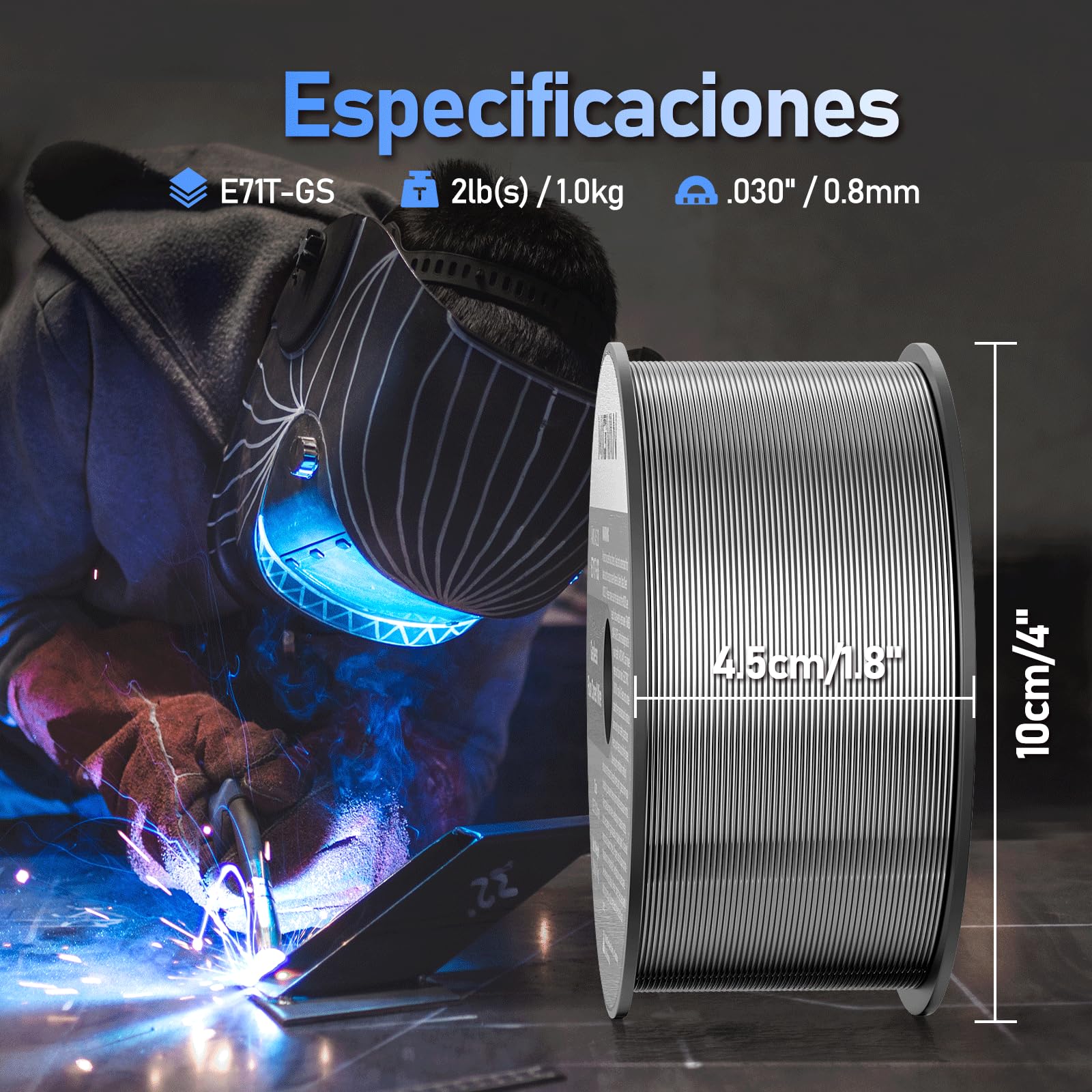 Alambre de Soldadura 0,9mm E71T-GS, Hilo tubular sin gas MIG para acero dulce, Bobina 1kg × 2, Flux Core Welding Wire para soldadoras MIG