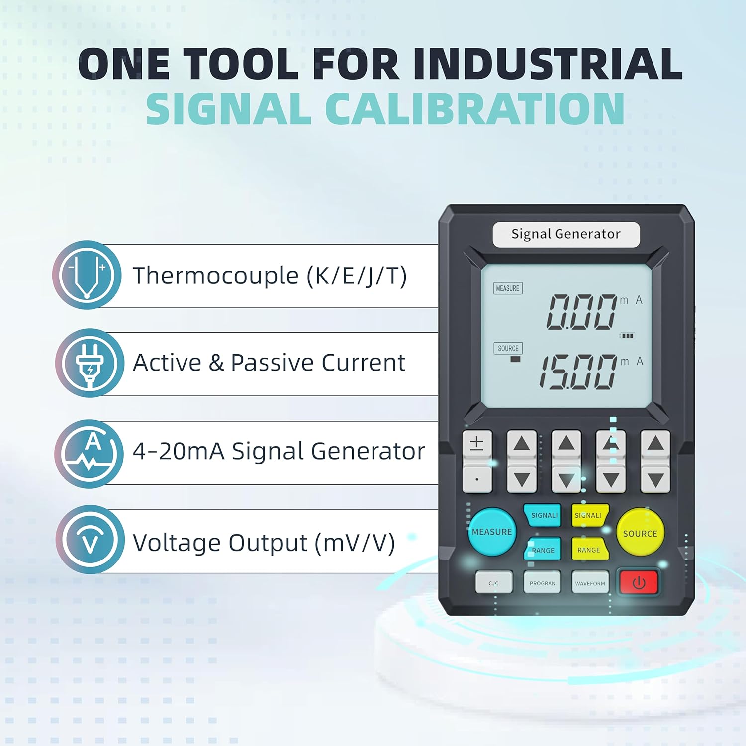 4-20mA Signal Generator Calibrator Portable Industrial Process Calibrator with Voltage Current Thermocouple Output Programmable PLC Test Signal Generator Backlit LCD-C703