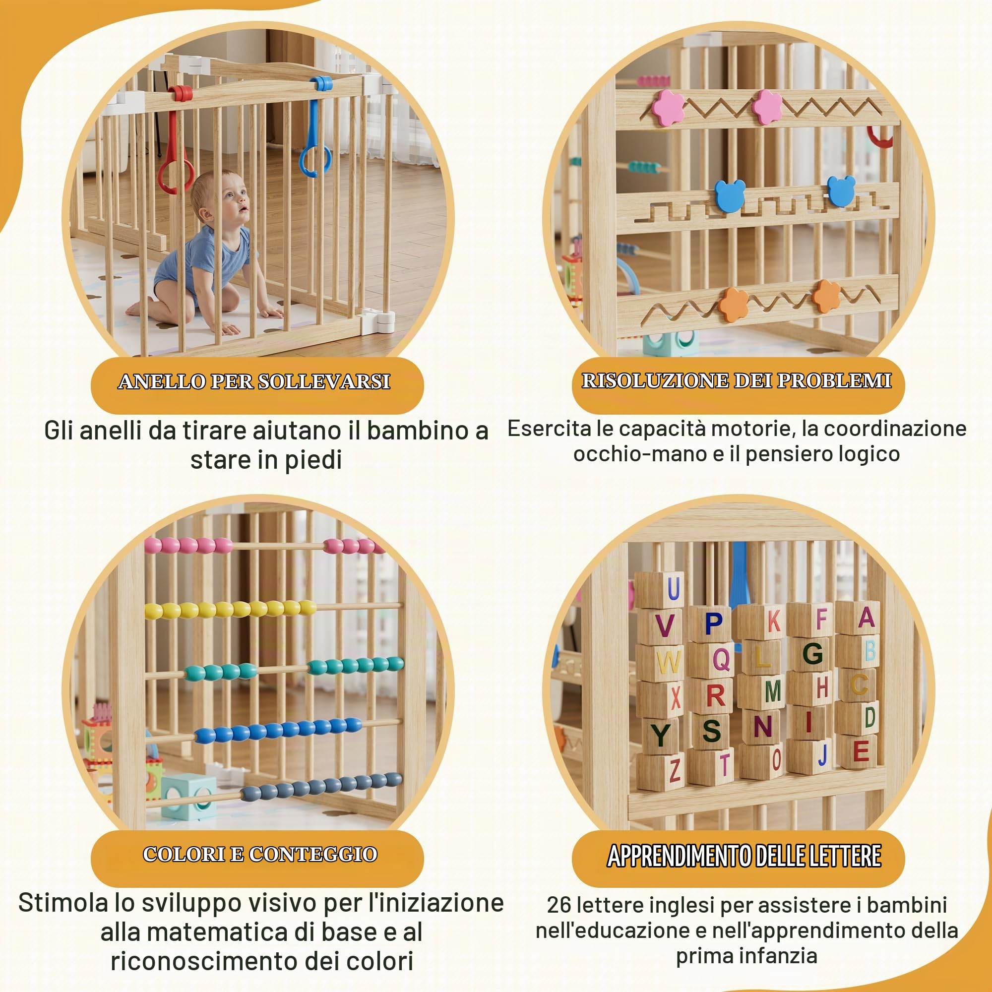 MSFE Box Neonato Pieghevole,Recinto Bambini in Legno con Porta,Blocco di Sicurezza e Pannelli di Gioco per Soggiorno,Cameretta dei Bambini,8 Pannelli,Regolabile in Diverse Forme e Dimensioni