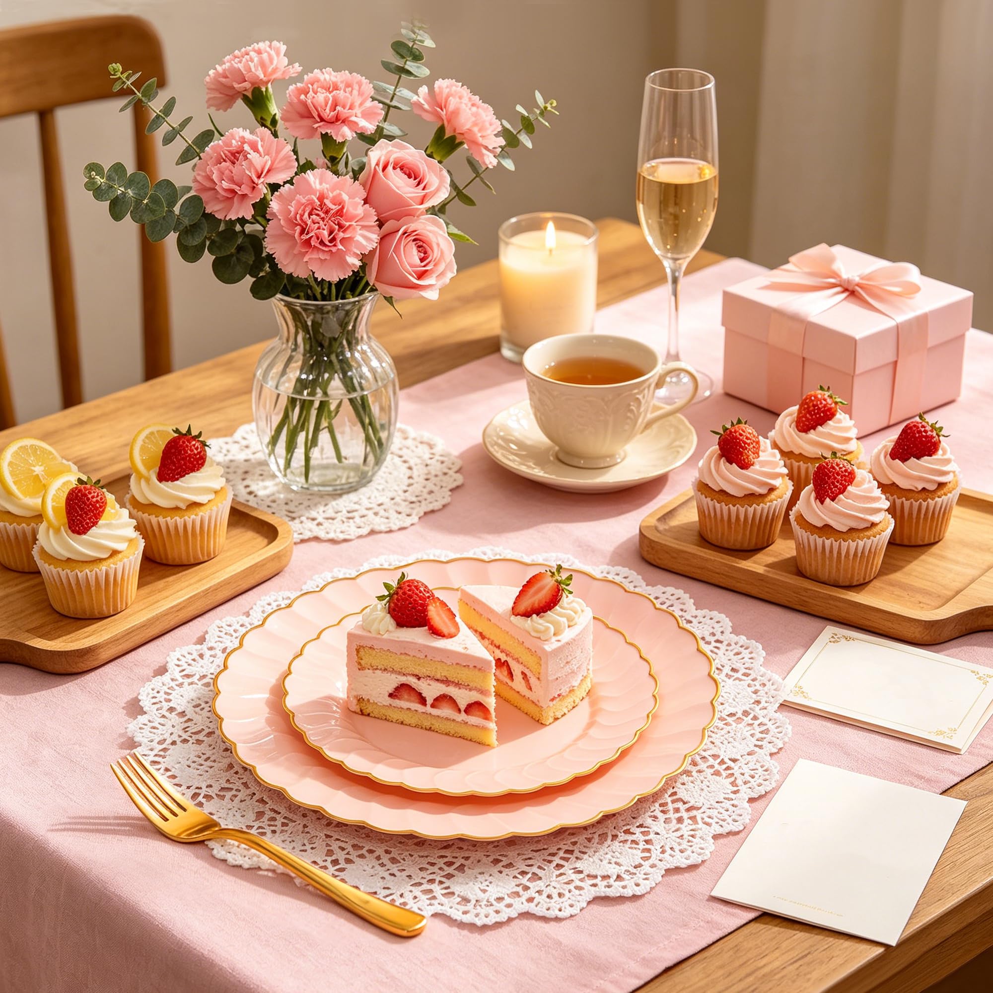 Pink Scalloped Plates - 150 Pcs for Parties & Events -4