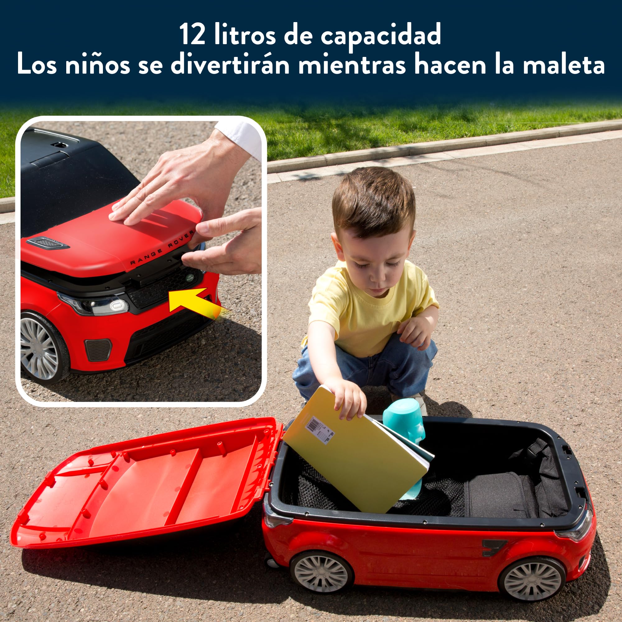 FEBER Range Rover Foot to Floor and Suitcase 2 en 1 Maleta Infantil para Viajes Coche Correpasillos Rojo