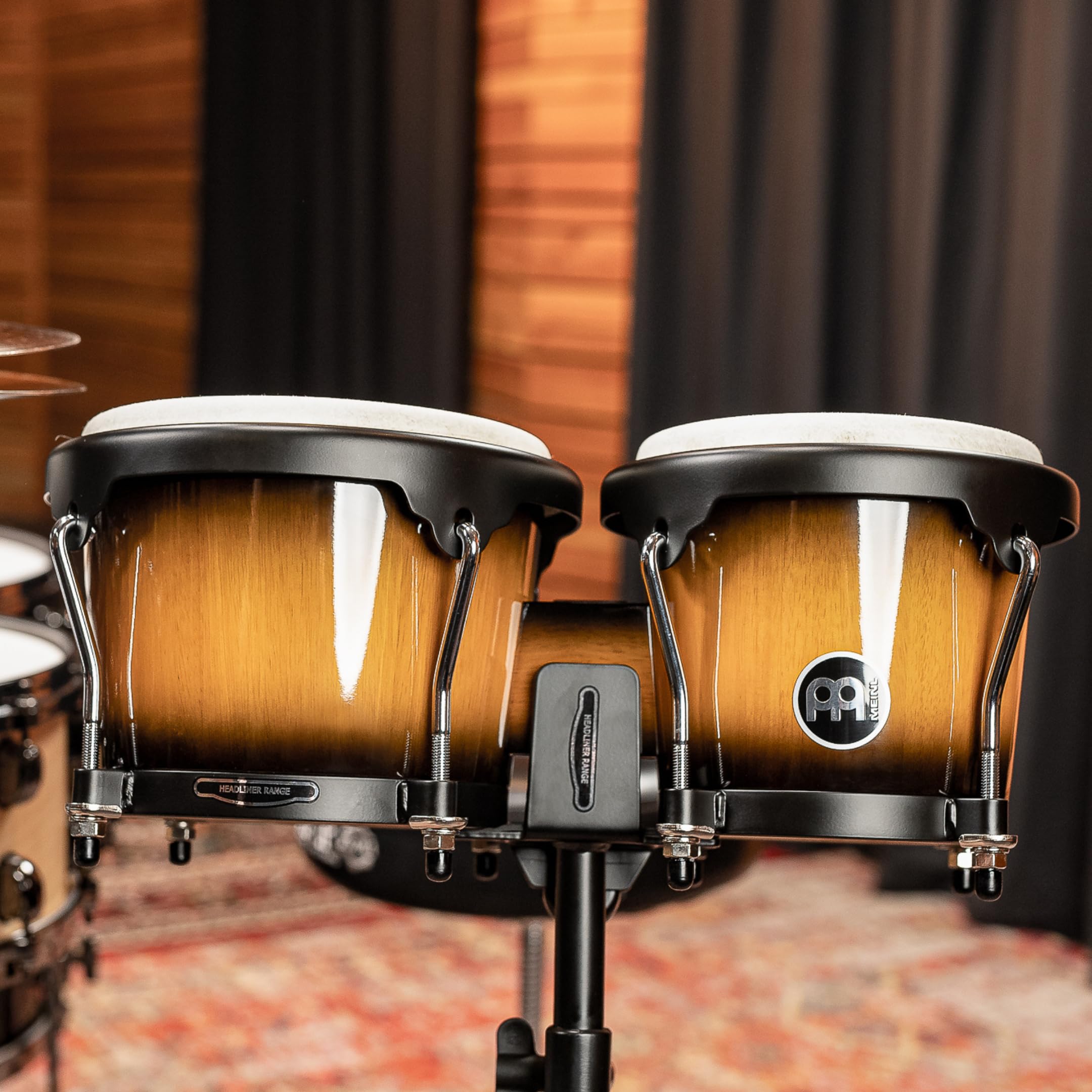 Meinl Percussion Bongos Headliner Wood - 2 Handtrommeln mit 6,75 und 8 Zoll - inkl. Stimmschlüssel - Siam Eiche, Vintage Sunburst (HB100VSB)