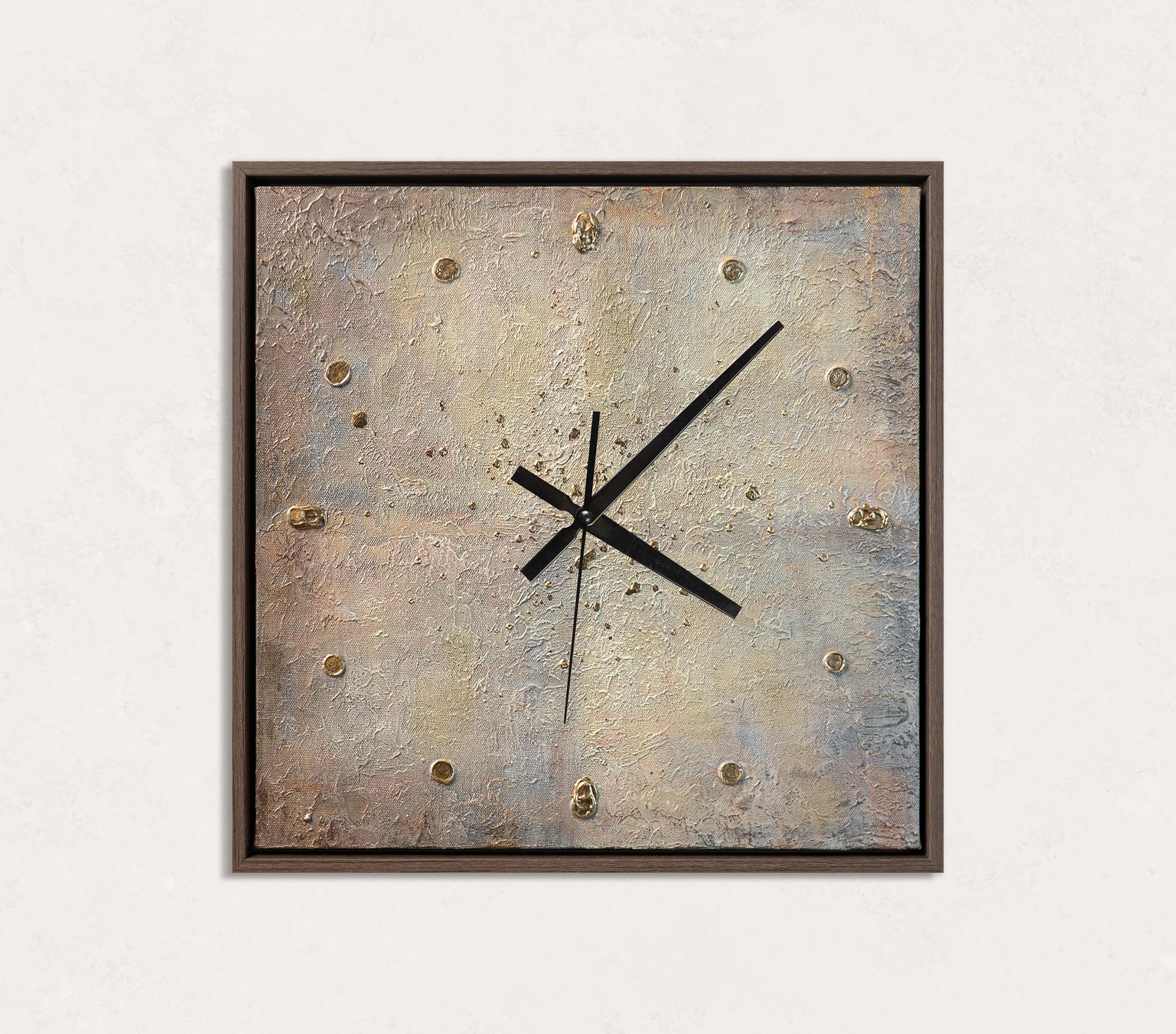 YS Art Gallery Hand Painted Wall Clock 35 x 35 cm - Neutral Abstraction Beige, Grey & Earth Tones