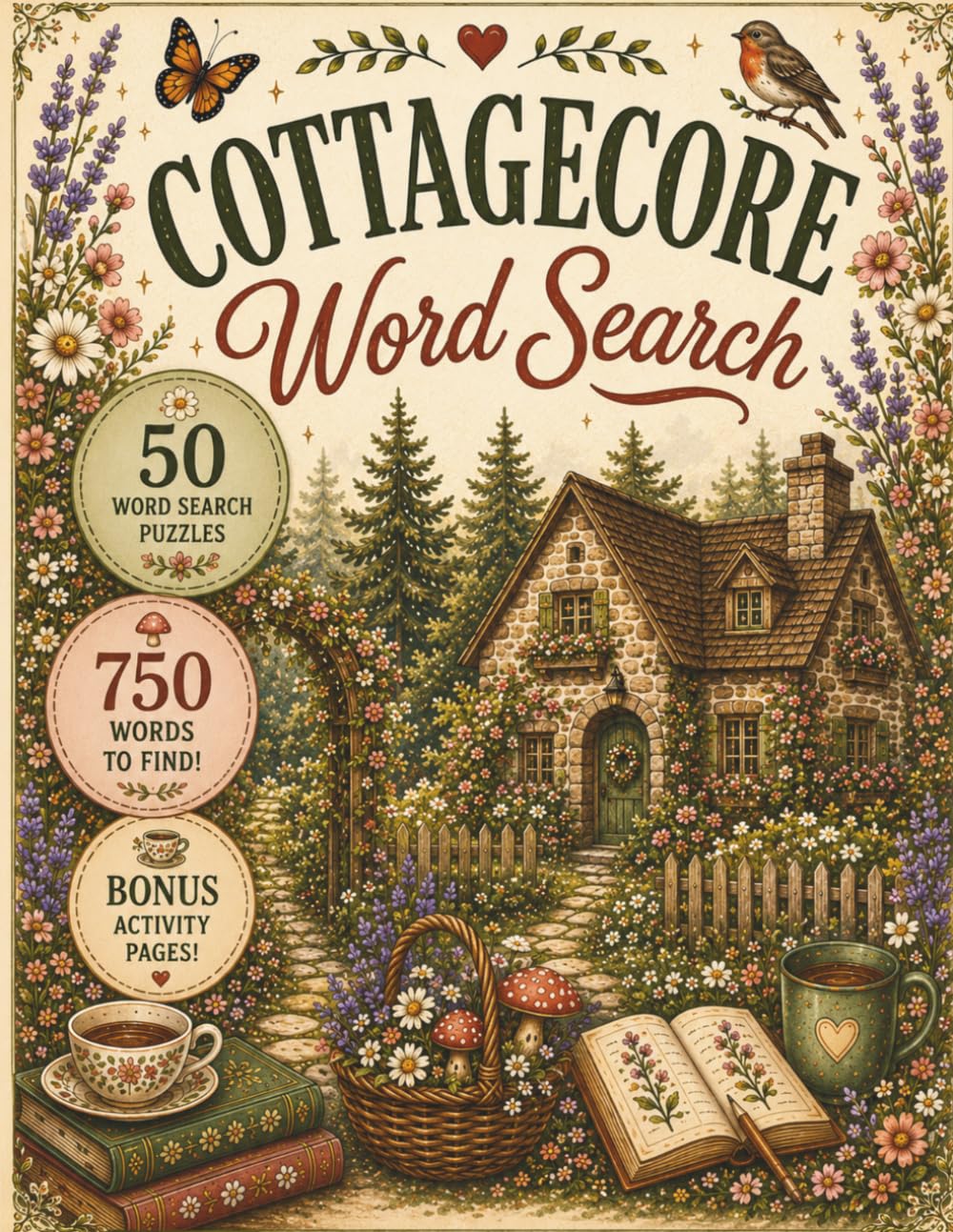 Cottagecore Word Search: Whimsical Puzzles Inspired by Nature, Wildflowers, Tea Time & Cozy Living