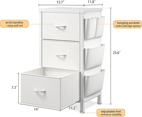 Miniatura 2 de EnHomee Mesita de noche alta, mesita de noche con cajones para dormitorio, mesita de noche con parte superior de madera, mesa auxiliar con marco de