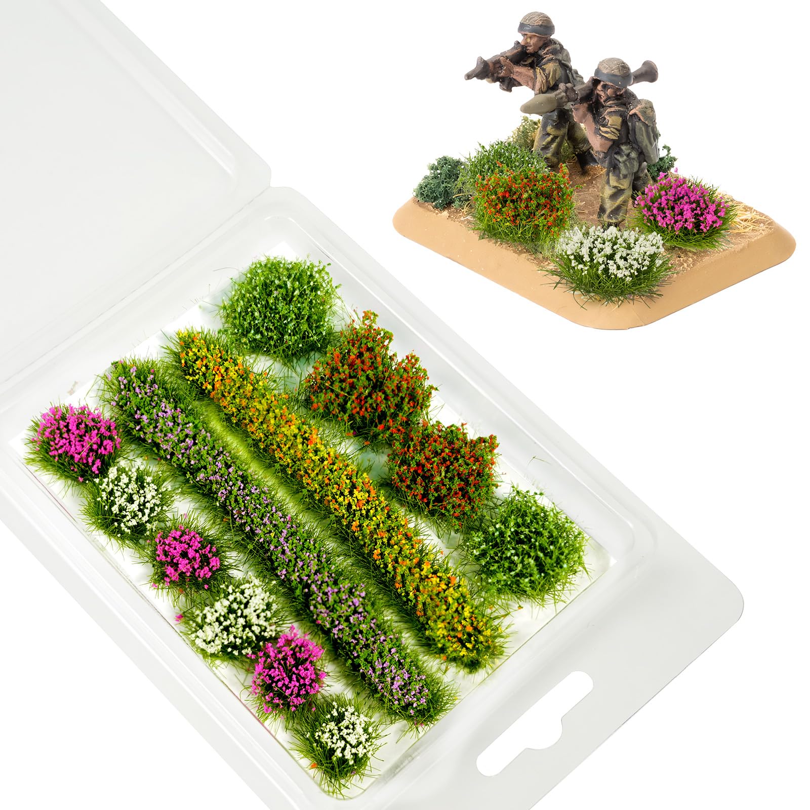 Warmtree 12 Pcs Miniature Colorful Flower Cluster Miniature Flowers Static Grass Tufts for Diorama Supplies Woodland Scenics Terrain Railway Scenery Table Landscape(Rose Red White)