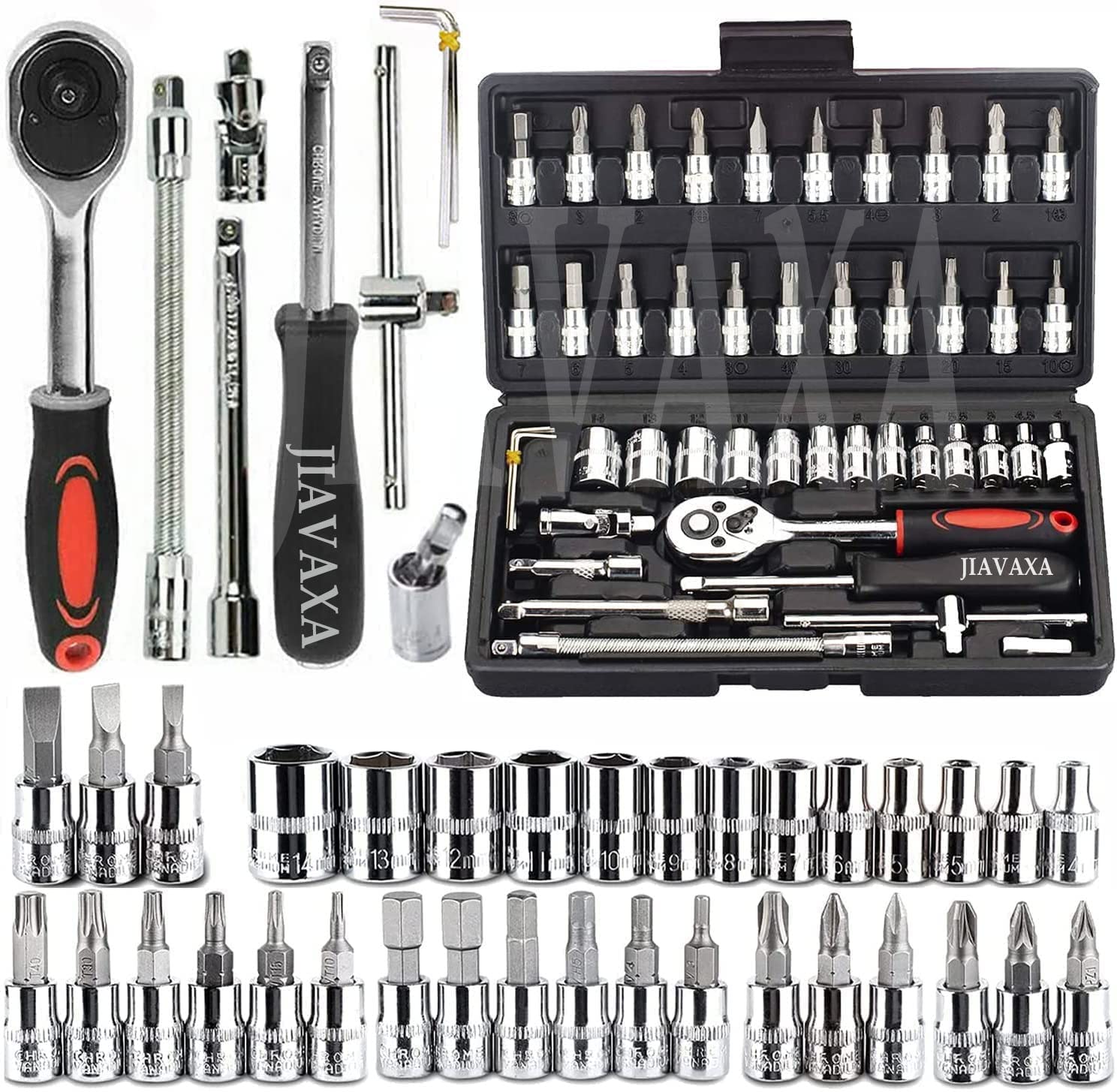 JIAVAXA 46 In 1 Pcs Tool Kit & Screwdriver and Socket Set,Hand