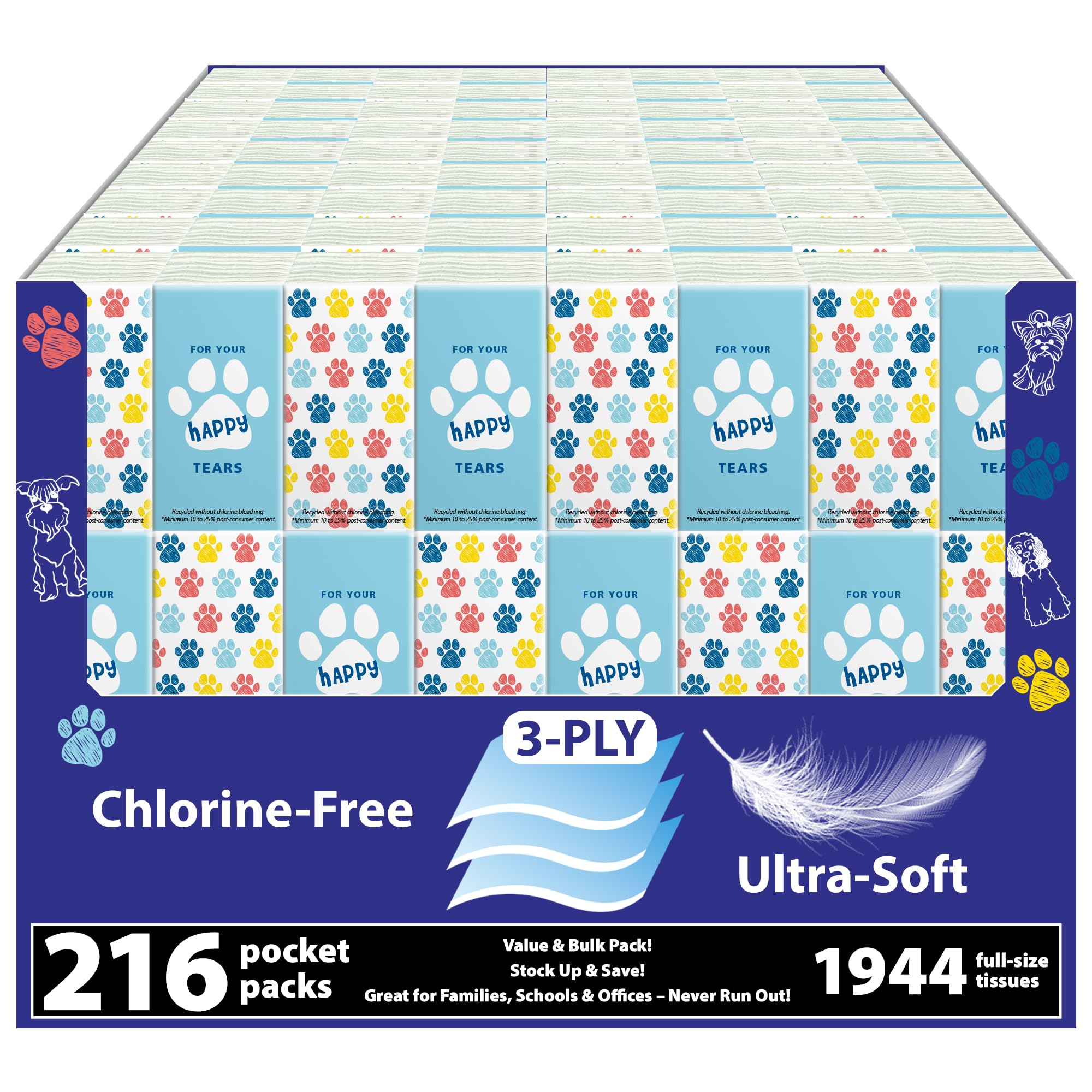 Travel Tissue Packs 216 Compact 3-Ply Packs 1 944 Total Soft Chlorine-Free Facial Tissues for Purse Car or