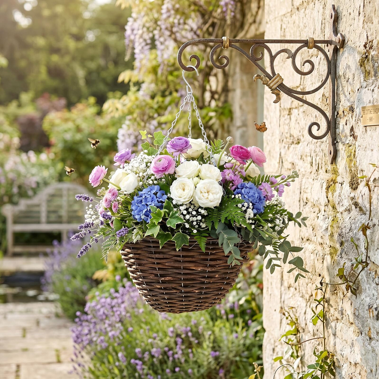 Set 2 Pezzi Vasi Sospesi per Piante in Rattan Fatti a Mano, Portavasi da Balcone Eleganti e Resistenti in Metallo per Fiori e Piante Grasse, per Finestre e Balconi