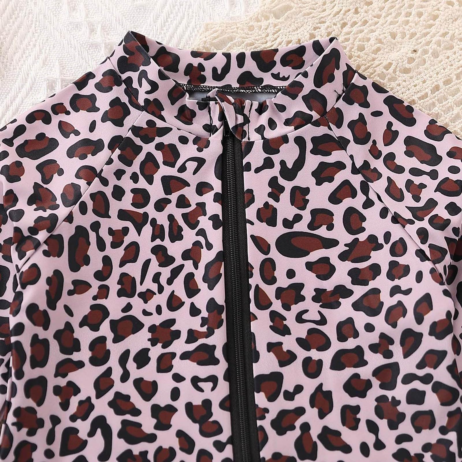 Generisch Bañador para niña con estampado de leopardo, dobladillo con volantes y cremallera lateral para playa y piscina