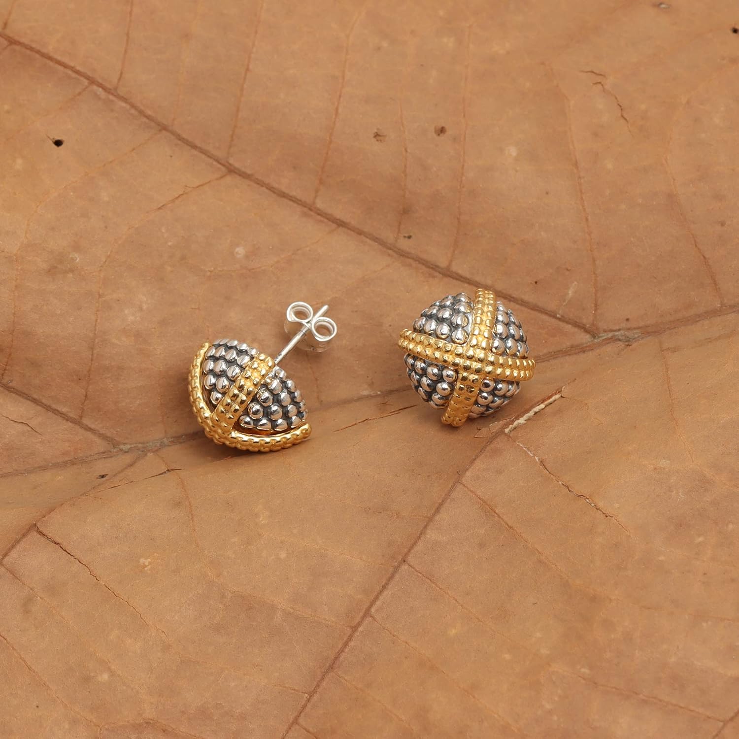 LeCalla 925 Sterling Silver Stud Earrings Jewelry Lightweight Two-Tone Antique Filigree Stud Earrings for Women Gifts for Her