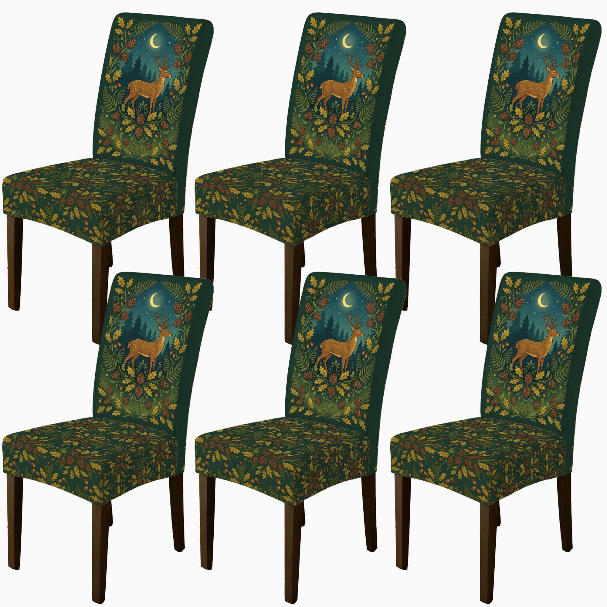Housses de chaise d'automne (lot de 6) vertes avec pommes de pin pour salle à manger