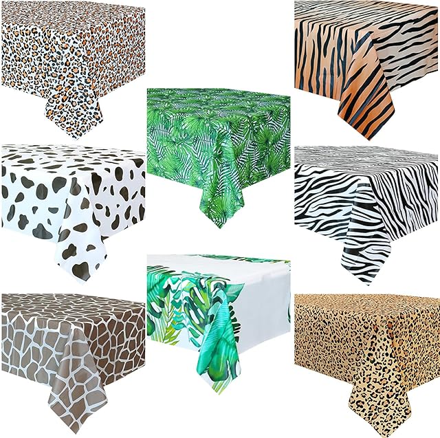 Hegbolke 8Pcs Animal Safari Theme Zoo Print Table Cover - Animal Theme Tablecloth Jungle Table Cover for Animal Theme Party Supplies Birthday Party Baby Showers Zoo Jungle Safari Themed Party