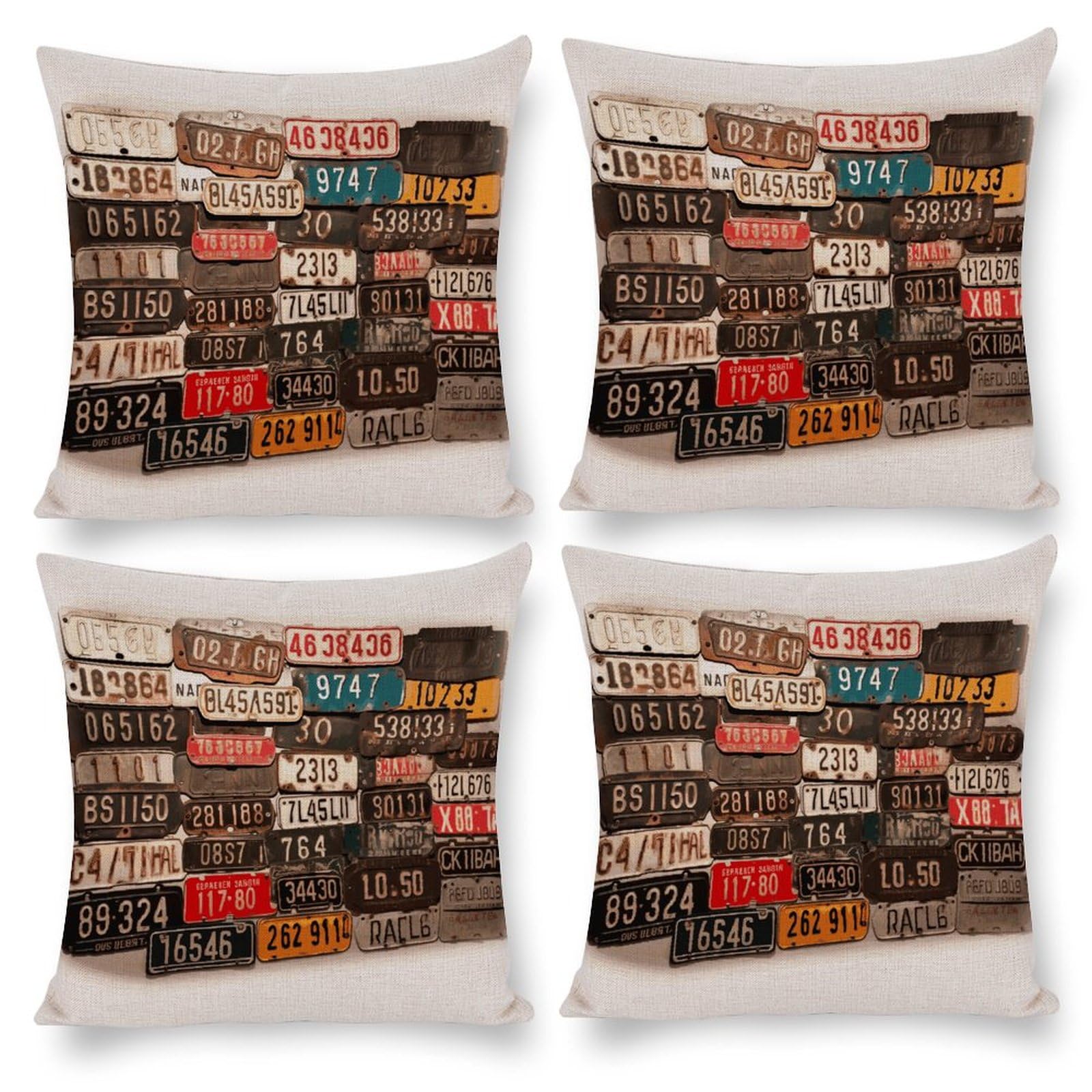Housse de coussin avec fermeture éclair motif plaques vintage