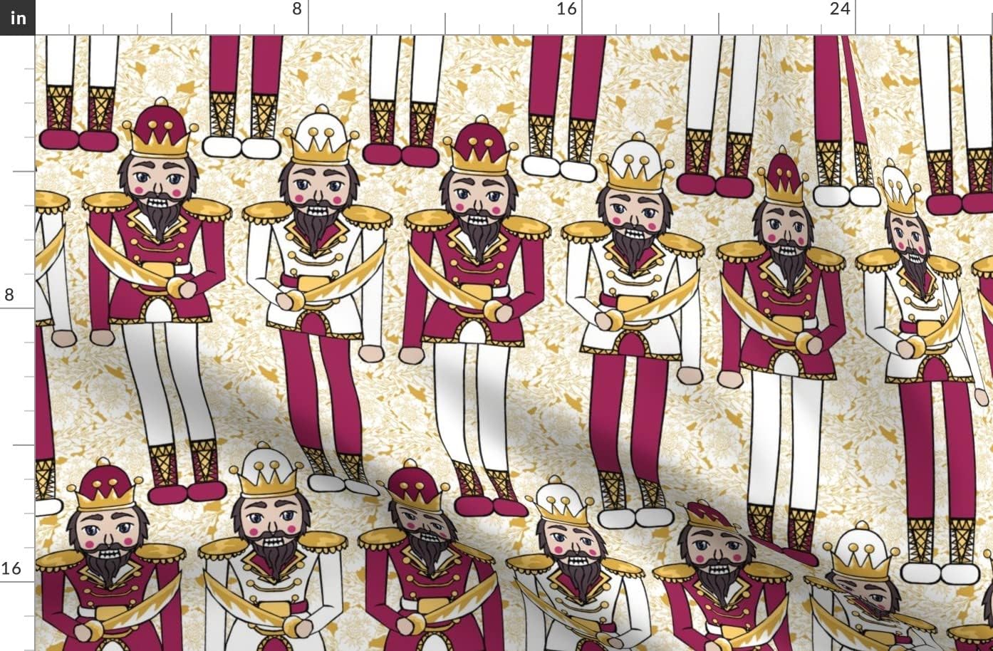 Spoonflower Fabric - Nutcracker Red Gold Flower Floral Royal Holiday Christmas Festive Toy Printed on Organic Cotton Sateen Fabric by The Yard - Sewing Quilting Apparel Home Decor