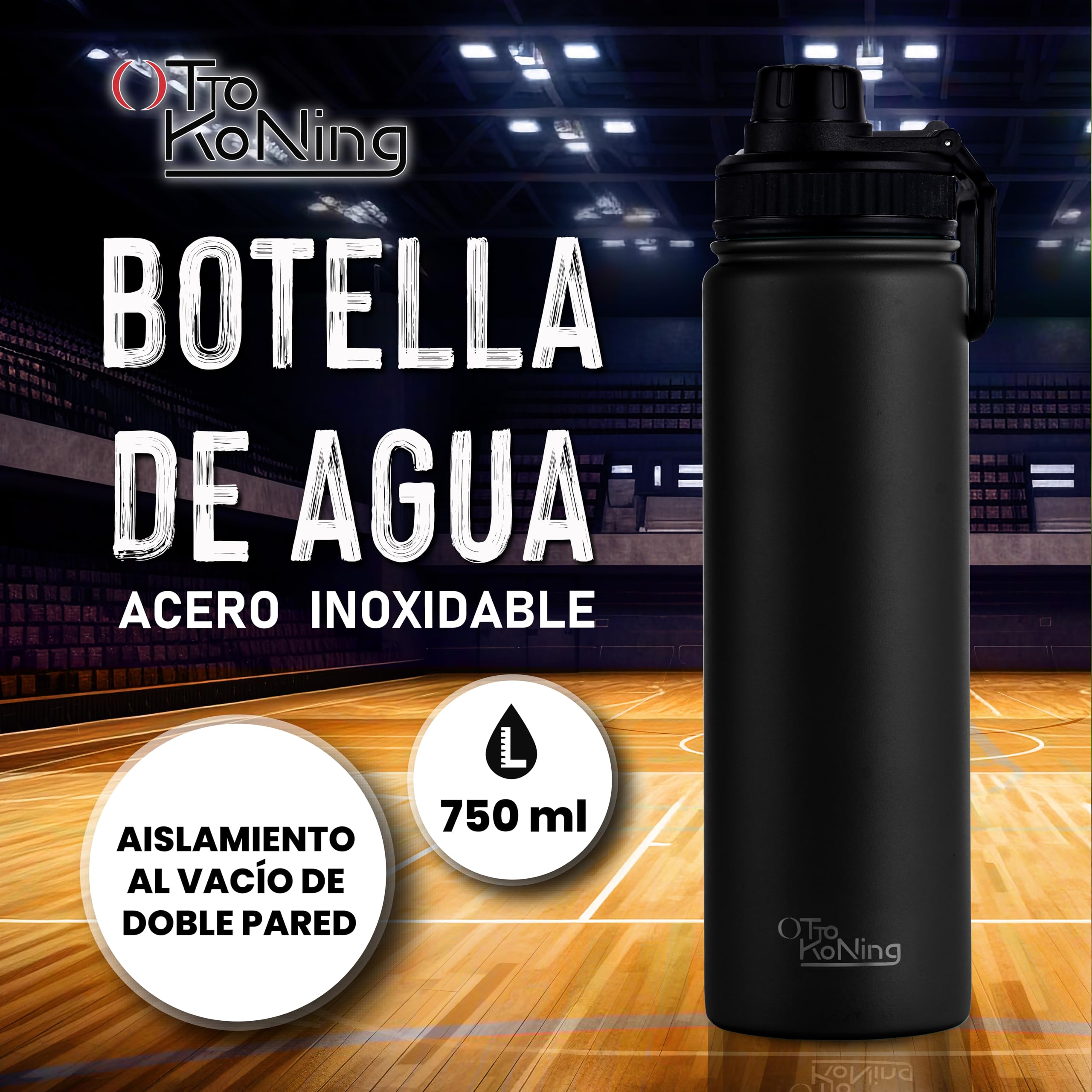 Otto Koning Botella Agua Acero Inoxidable 750ml Termo Café Doble Pared Aislada al Vacio Antigoteo BPA Free