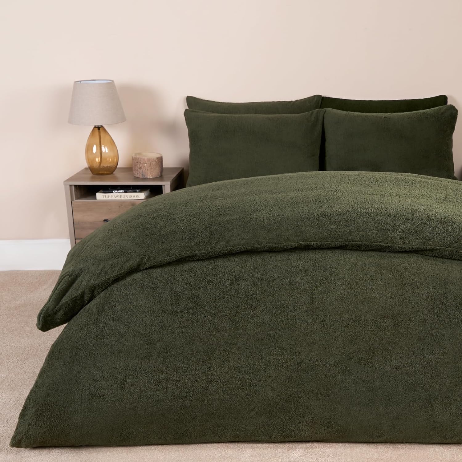 Brentfords Green Teddy Fleece Duvet Set, Single Bedding Covers