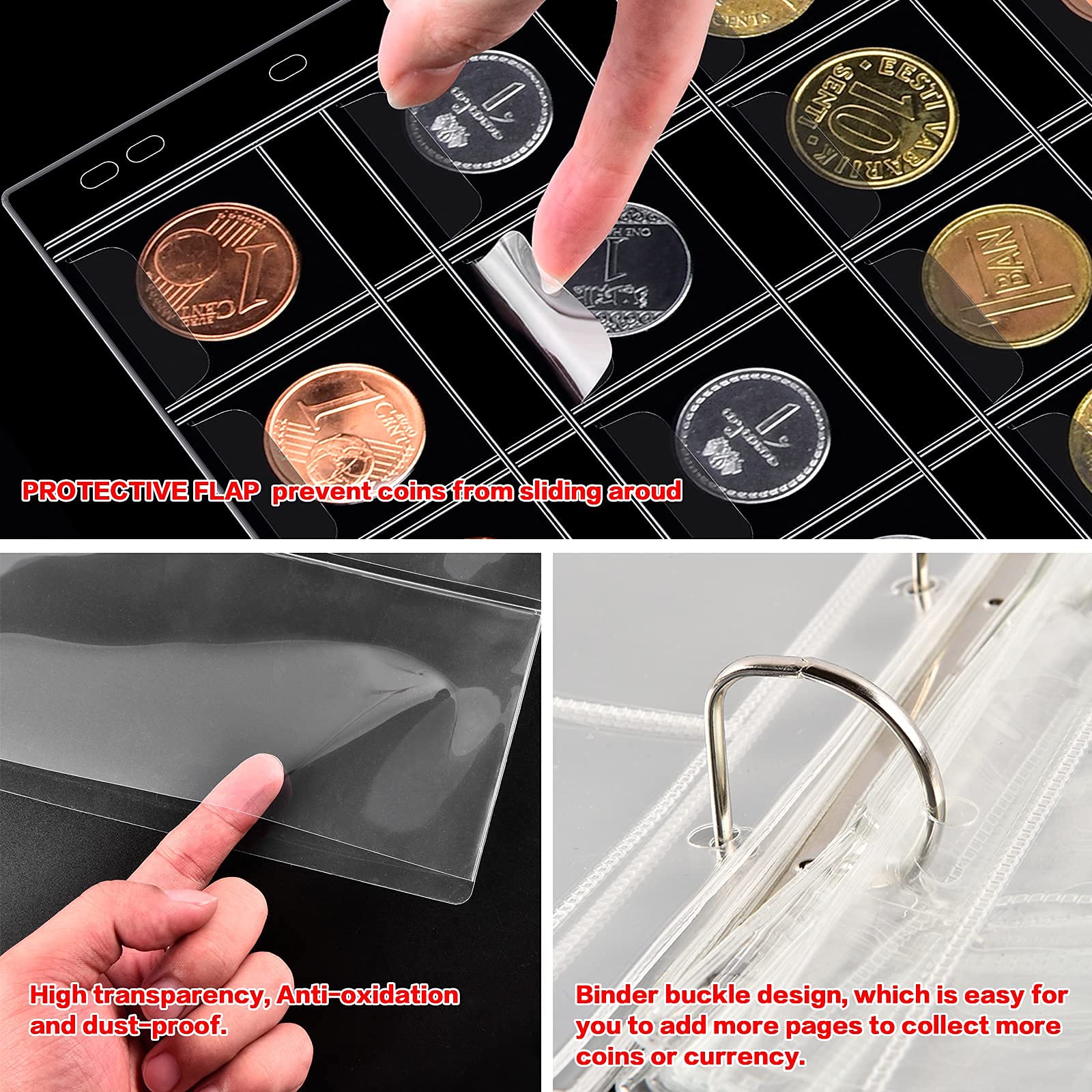 Coin Collection Book Holder for Collectors, 200 Pockets Collecting Album & 30 Sleeves Paper Money Display Storage Case for Currency Collection Supplies (200 coins+30 paper money binder)