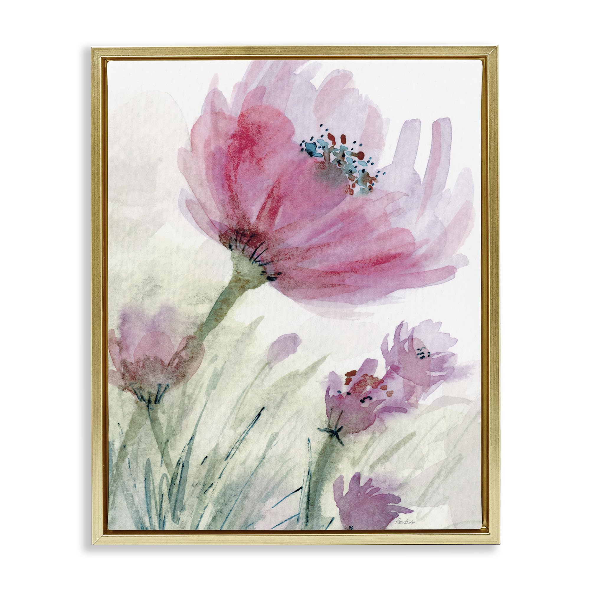 Stupell Industries Metallic Gold (Matte) 'Pink Flower & Speckled Stamen'| Floating Frame Canvas Art