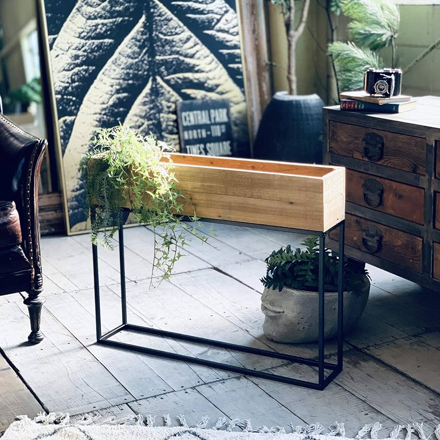 レクトプランターBOXスタンド80×16×62 パイン材 アイアン 古材風 レクトプランターBOXスタンド80×16×62 パイン材 アイアン 古材風