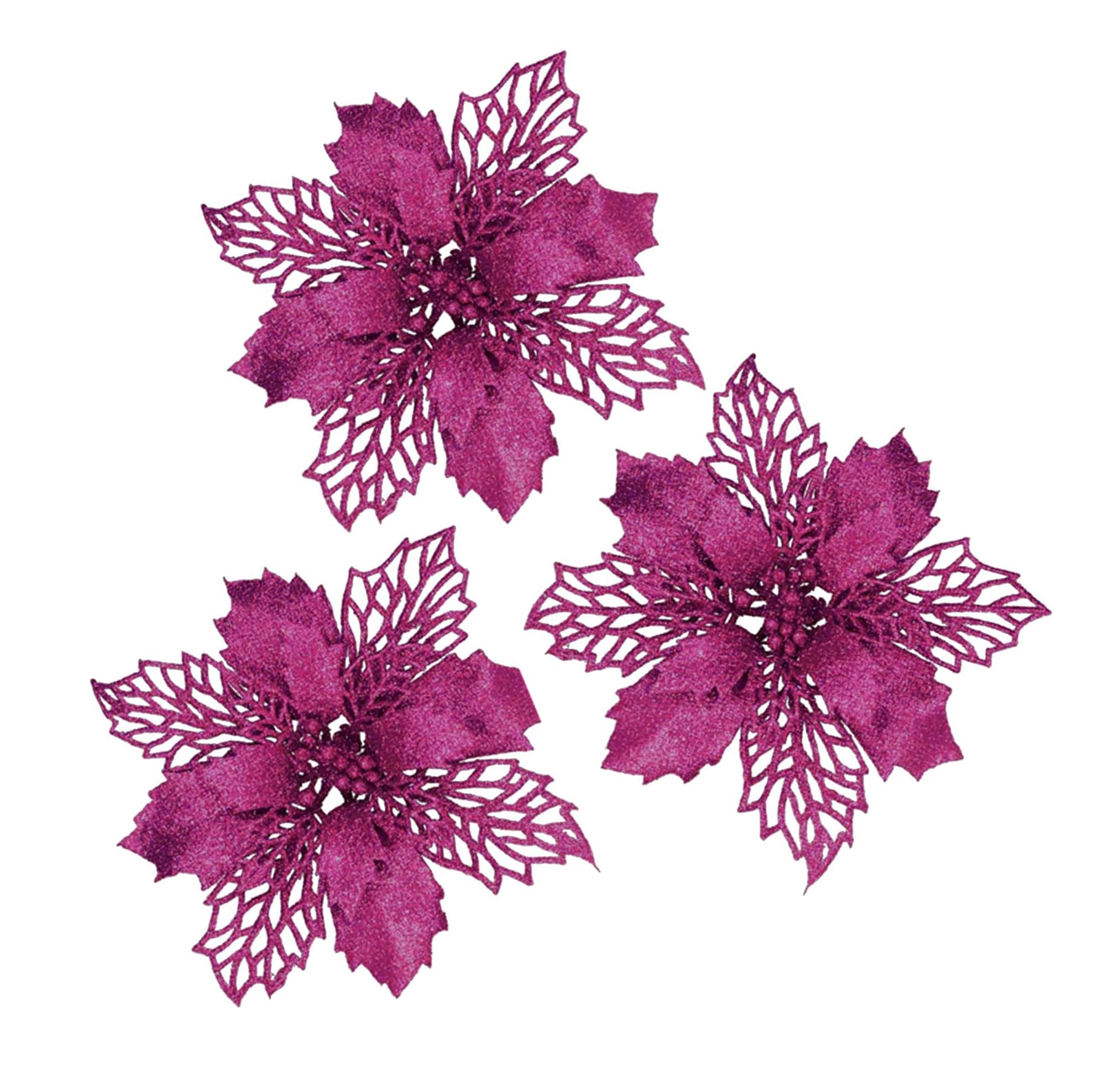 Poinsettia à paillettes rose vif étincelant de 10,2 cm pour décors festifs