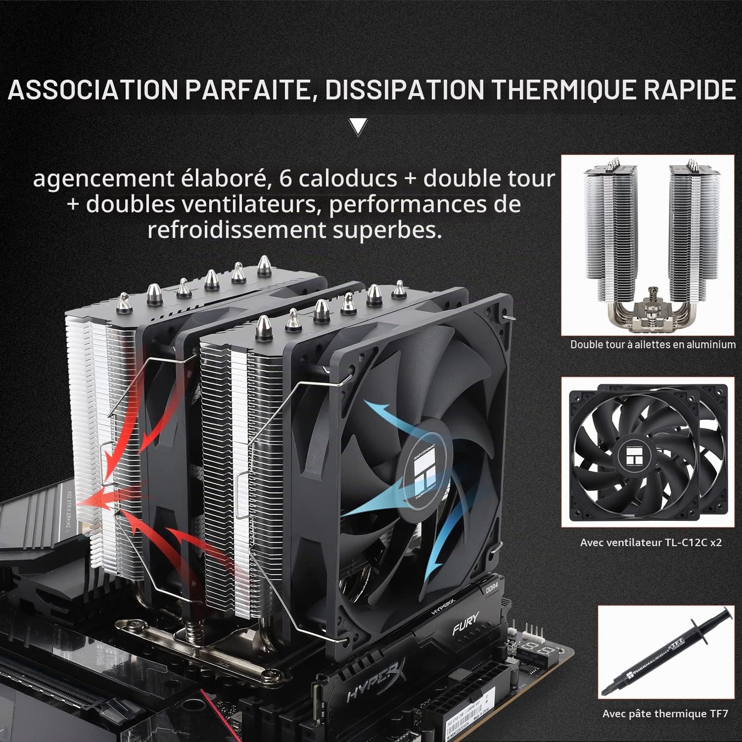 Thermalright Peerless Assassin 120 SE Refroidisseur d'air CPU double tour 6 caloducs double 120 mm TL-C12C PWM CPU pour AMD AM4/AM5/Intel LGA 1700/1150/1151/1200, technologie AGHP, couvercle en