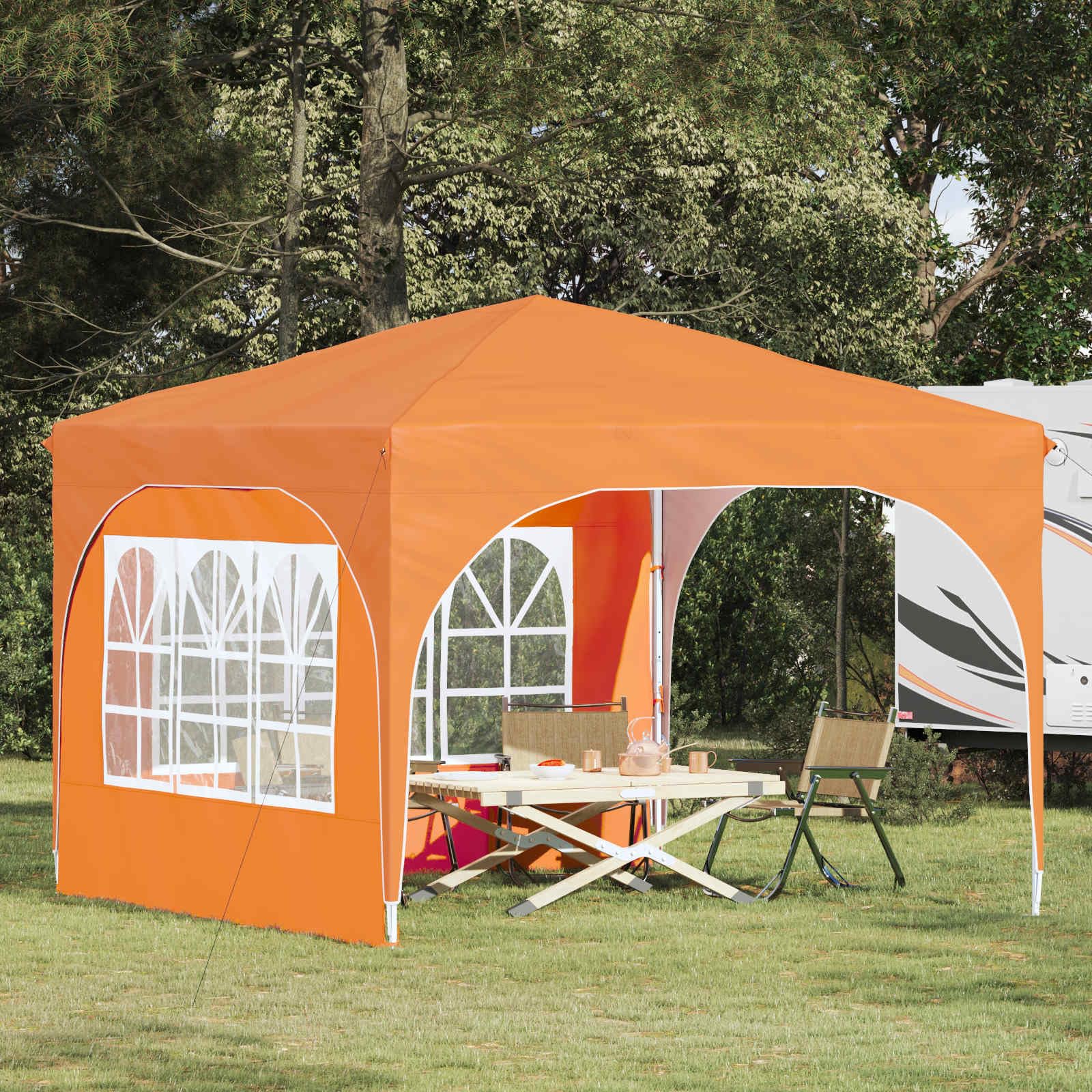 Namiot imprezowy Pop-up 290 x 290 x 245 cm, pomarańczowy, 210D Oxford, wodoszczelny, odporny na warunki atmosferyczne, ze srebrną powłoką, z regulacją wysokości, 3 stopnie, w zestawie