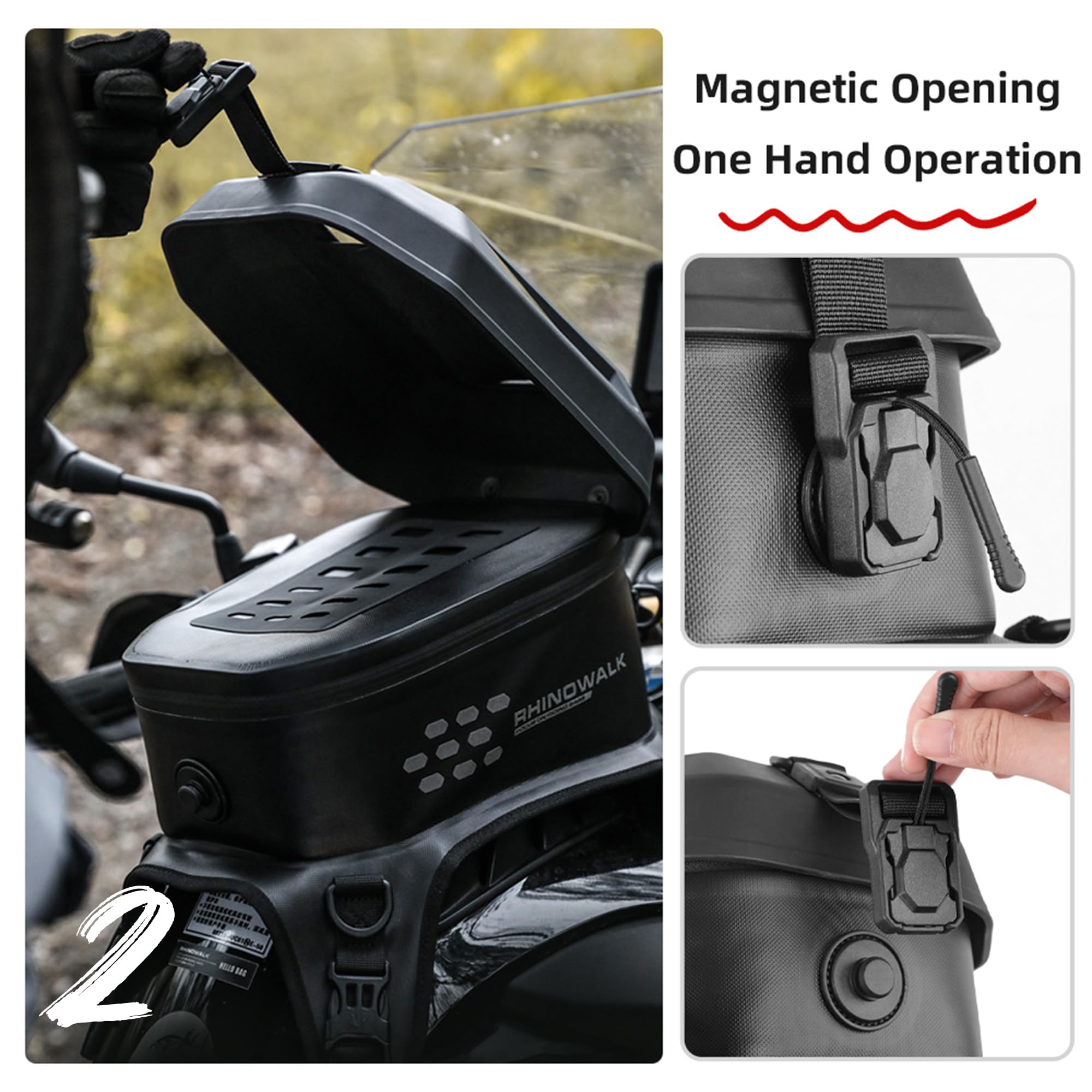 Rhinowalk Motorrad Tanktasche Wasserdicht – Hartschale Tank Bag mit Touchscreen-Handyfach, Magnetverschluss, abnehmbarem Deckel, Schultergurt – für Motorräder und Outdoor