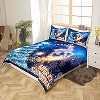 Vista 3 de jejeloiu Juego de funda de edredón de Navidad, árbol de Navidad, estampado de ciervos, juego de funda de edredón de Navidad, juego de funda