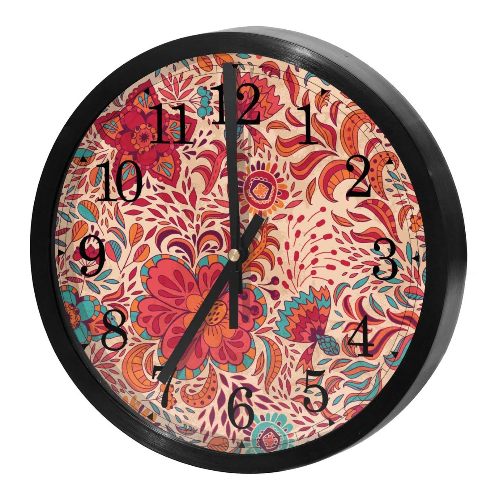 Horloge murale silencieuse pour bureau et école avec grand cadran fleuri