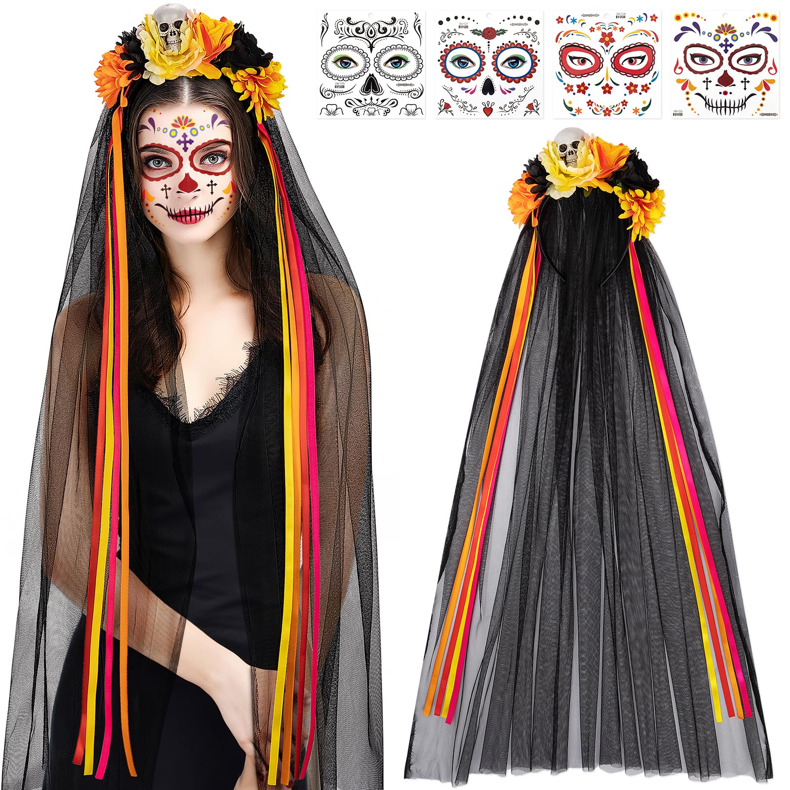 Day Of The Dead Rose Headband Multi Coloured Halloween Costume Accessory main image 0