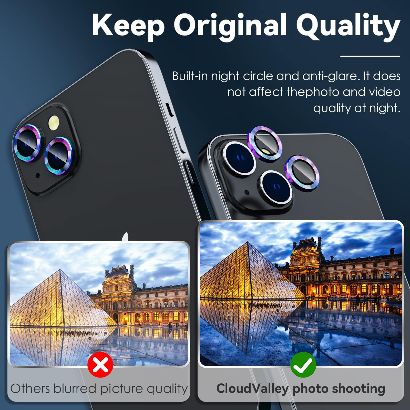 Ringke Camera Lens Frame Glass Compatible With IPhone 14 6.1 Inch/6.7 Inch Anti-Scratch Tempered Glass Camera Lens Protector - Black