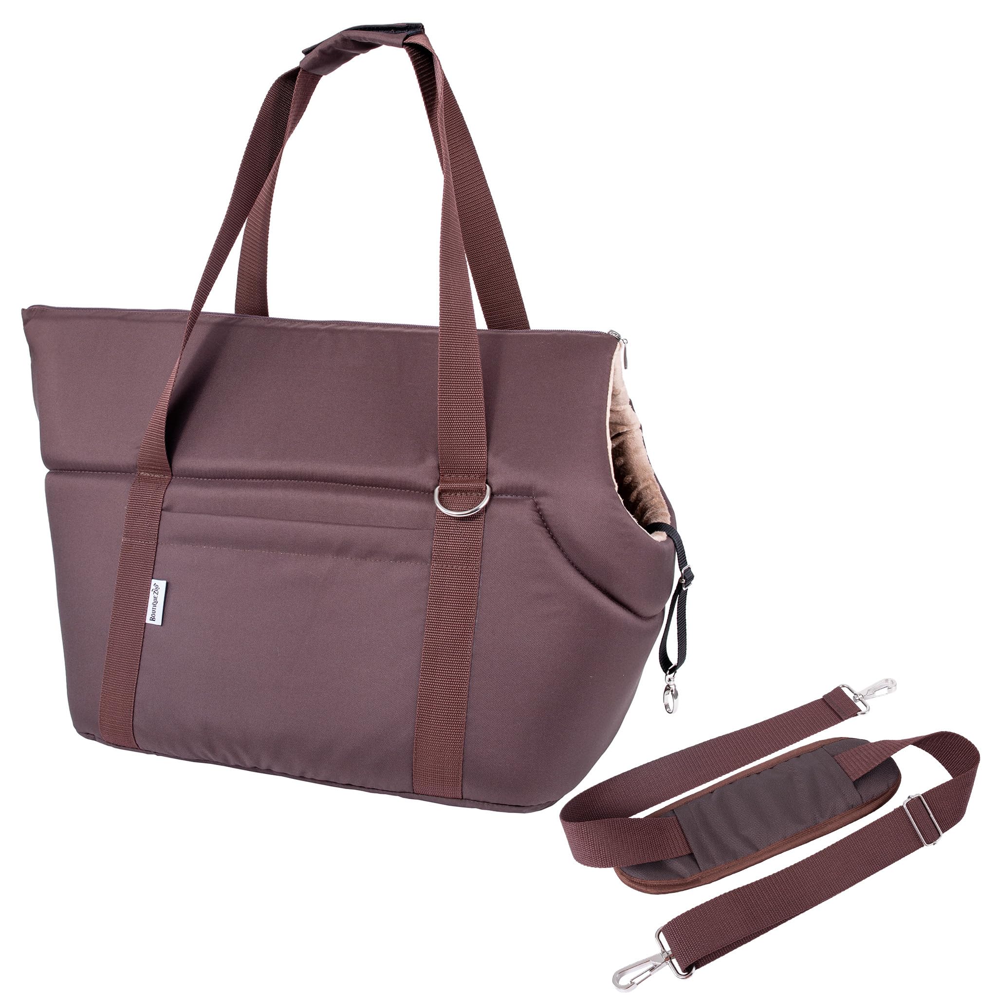 BOUTIQUE ZOO Transportín para perros XL hasta 15 kg, bolsa de transporte grande para perros y gatos medianos – suave, plegable y lavable – 52 × 35 × 39 cm – marrón beige/minky