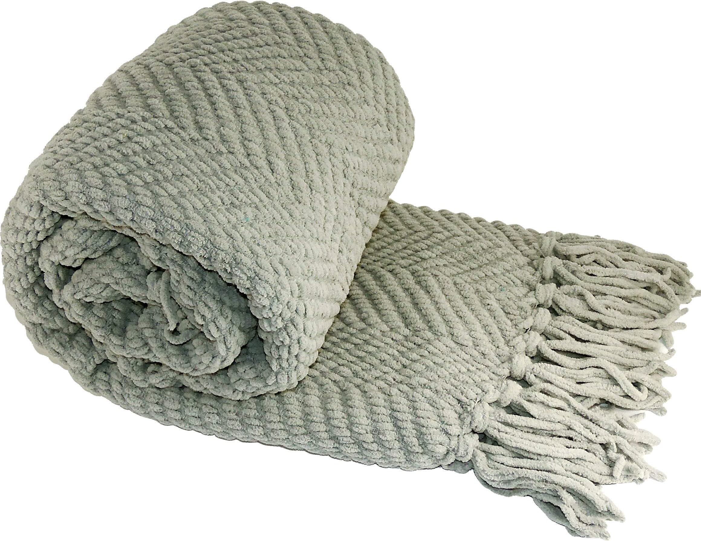 Home Soft Things Silver Throw Blanket Knitted Tweed Throw 50'' x 60'', Silver, Super Soft Cozy Warm Comfortable Breathable Throw for Living Room Chair Couch Bed Sofa Bedroom Home Décor