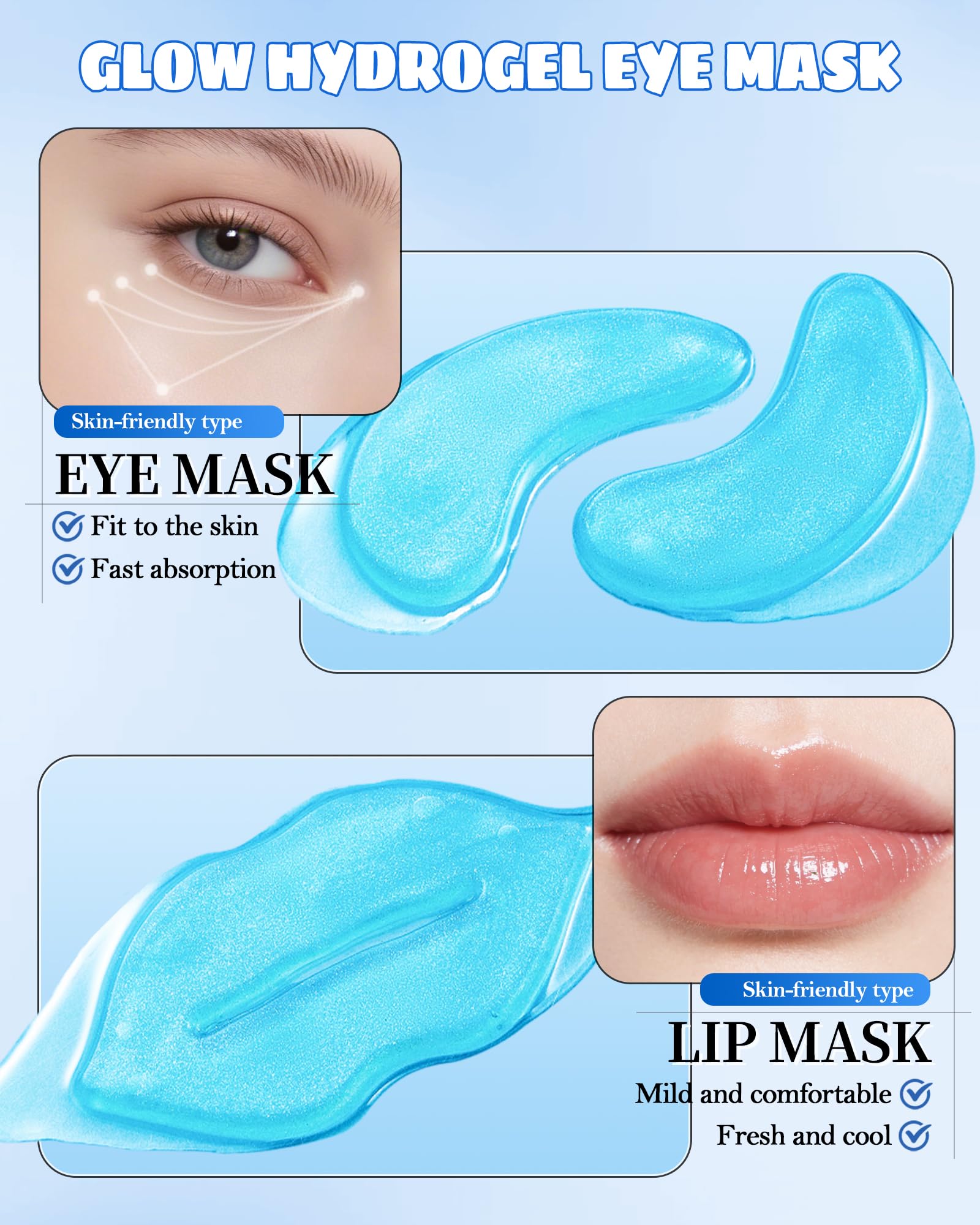 Lot de 8 Masques Yeux et Lèvres au Collagène, Cristal Pêche Patchs Améliorer les Cernes et Poches, Rides et Rides Fines, Masque Lèvres Hydratant, Kit Complet Soins Cadeau Femme Beaute - Set A