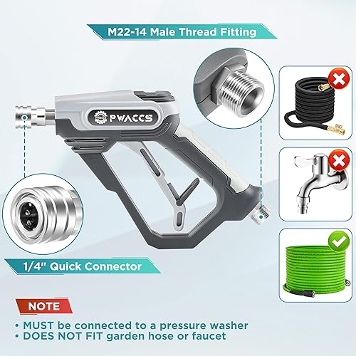 Miniatura 6 de PWACCS Pistola de espuma para lavadora a presión con accesorio de doble conector, cañón de espuma de pistola de lavado de energía corta y kit de