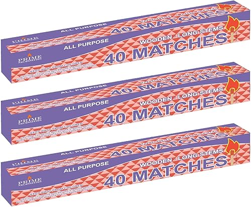 3 cajas  Partidos para chimenea y barbacoa de 11 pulgadas, largo alcance, 40 cerillas por caja Prime Necessities