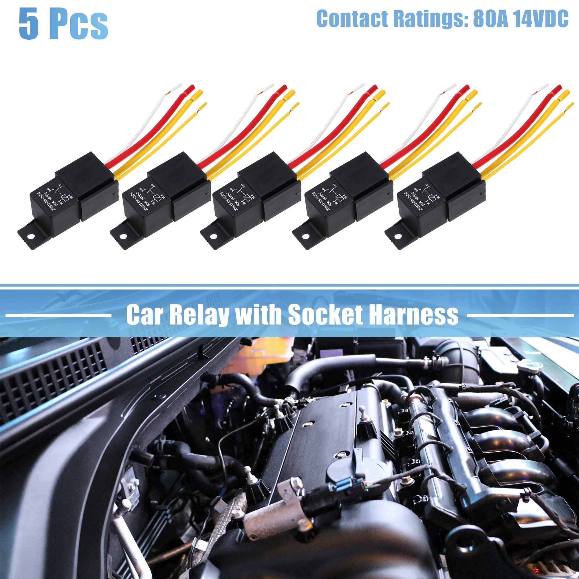 A ABSOPRO Relè Con Presa Cablaggio 5Pz Per Auto 12V 80Amp Modello JD2912 | Materiale: Plastica, Modello: JD2912, Temperatura: -30°C~+80°C, Applicazione: Ventole Elettriche, Elettrovalvole, Clacson