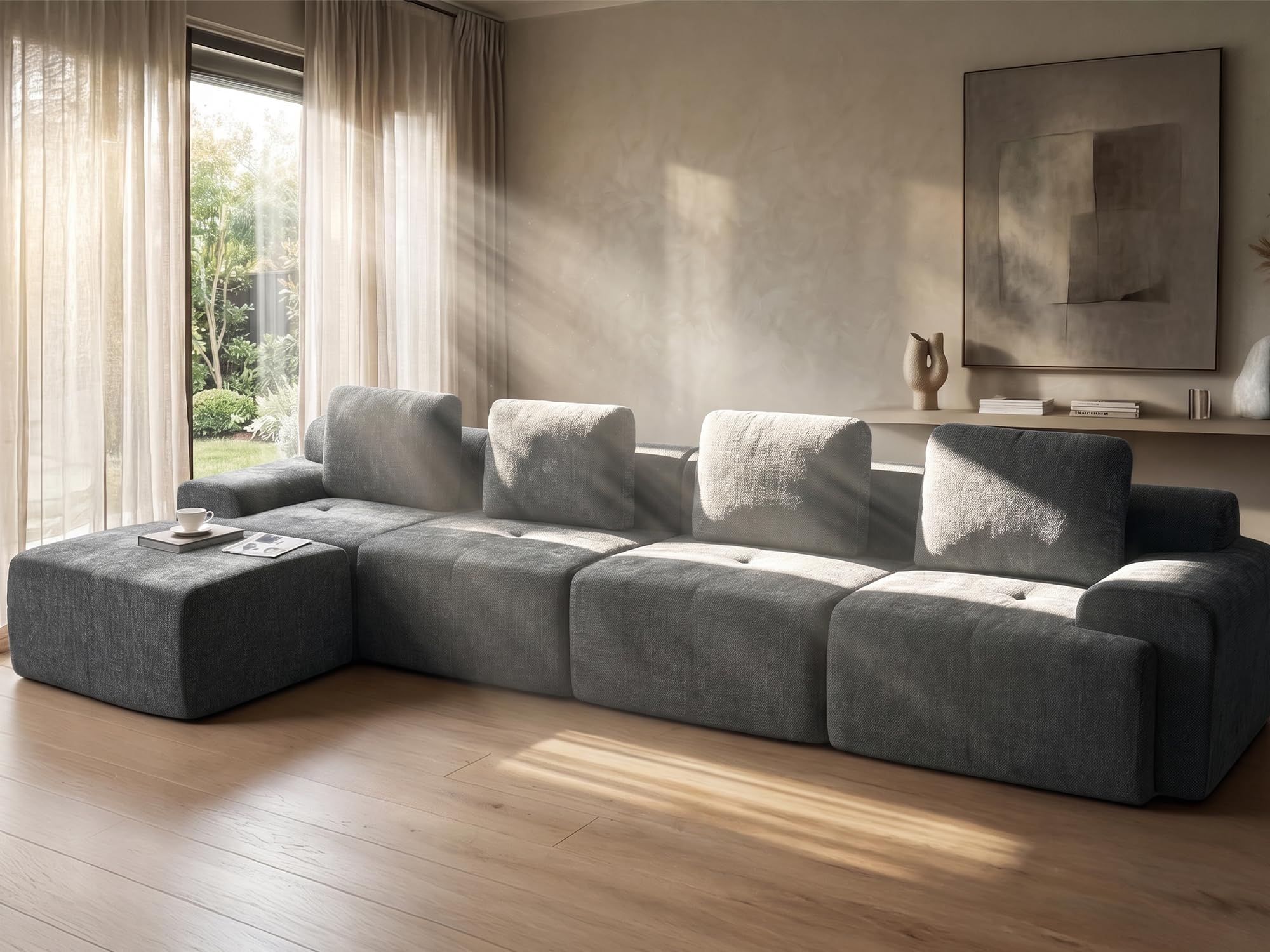 159" L Shaped Oversized Boneless Couch, Comfort Cloud Sectional Couches for Living Room, Modular Sofa High Back &amp; Extra Deep Seat, No Assembly, Soft Chenille (Dark Grey, 159 inch-L shaped（4+1）)
