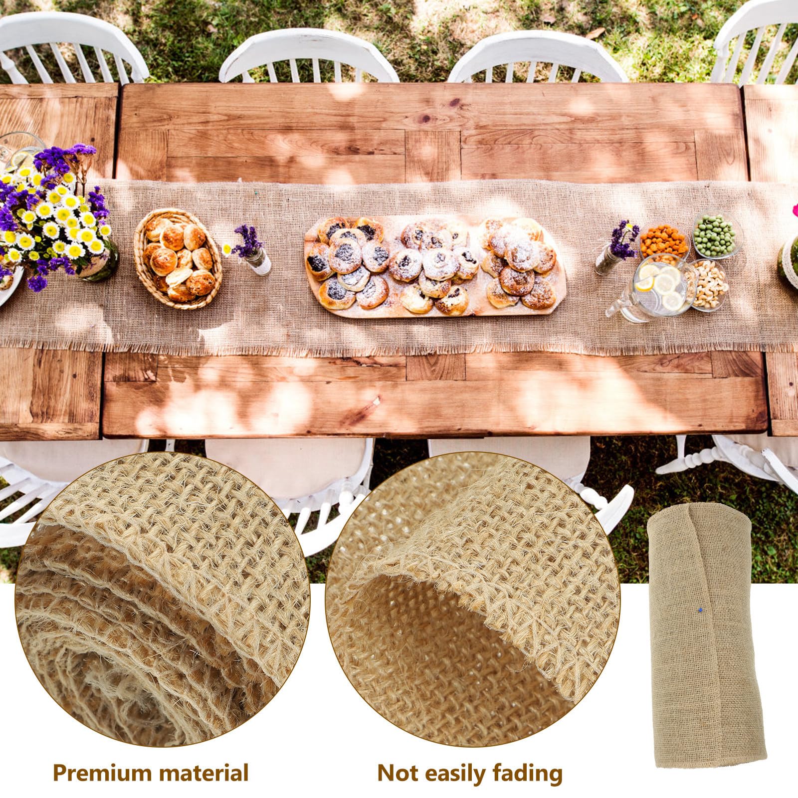IMIKEYA Jute Tischläufer Rolle 30cm X 10m aus Baumwolle und Leinen Rustikaler Faltbarer Tischläufer für Geburtstag und Basteln Nicht Verblassend Sackleinen Läufer im Landhausstil