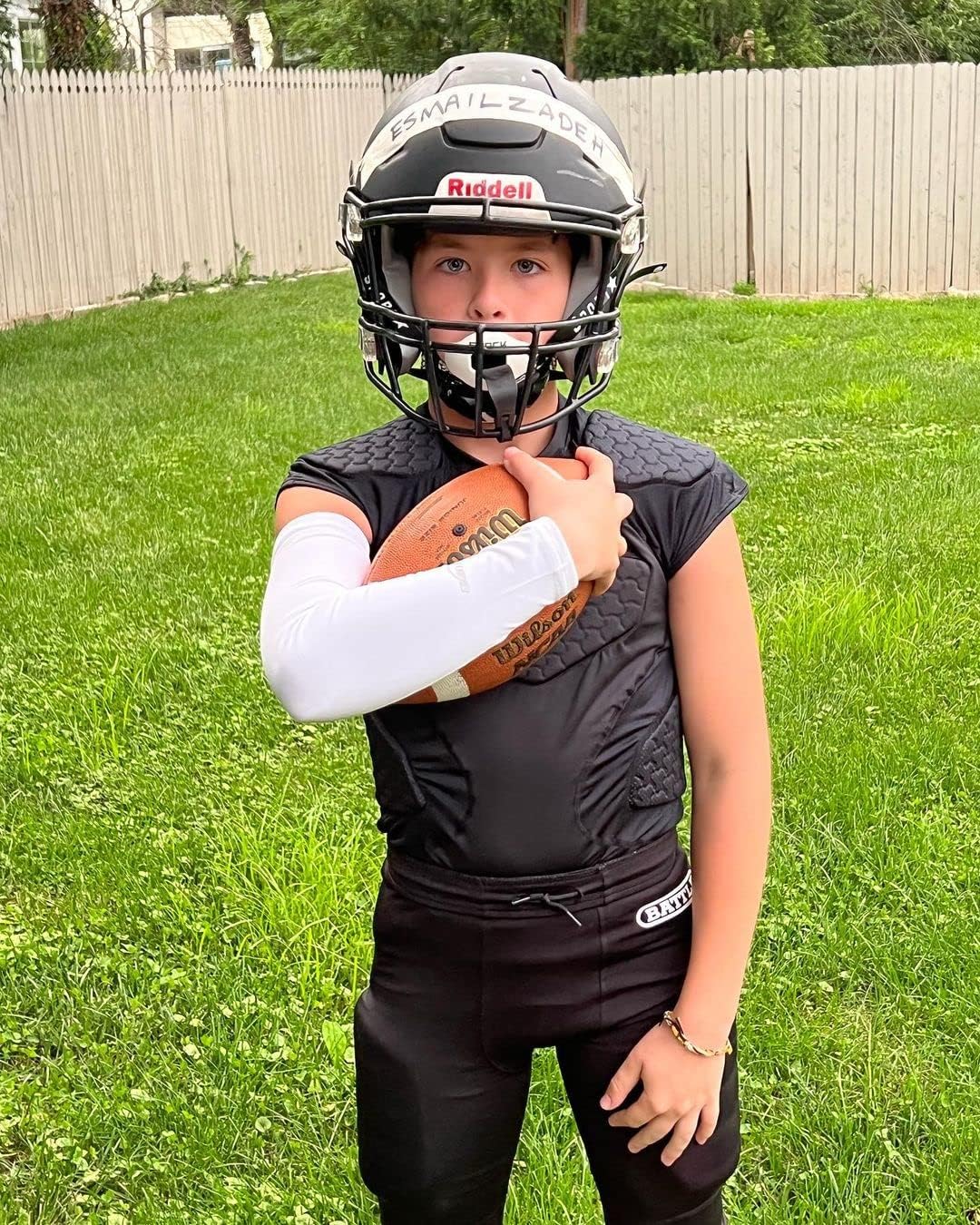 COOLOMG T-shirt de football rembourré pour garçon - Protection des épaules - Protection du buste - T-shirt de compression pour enfant
